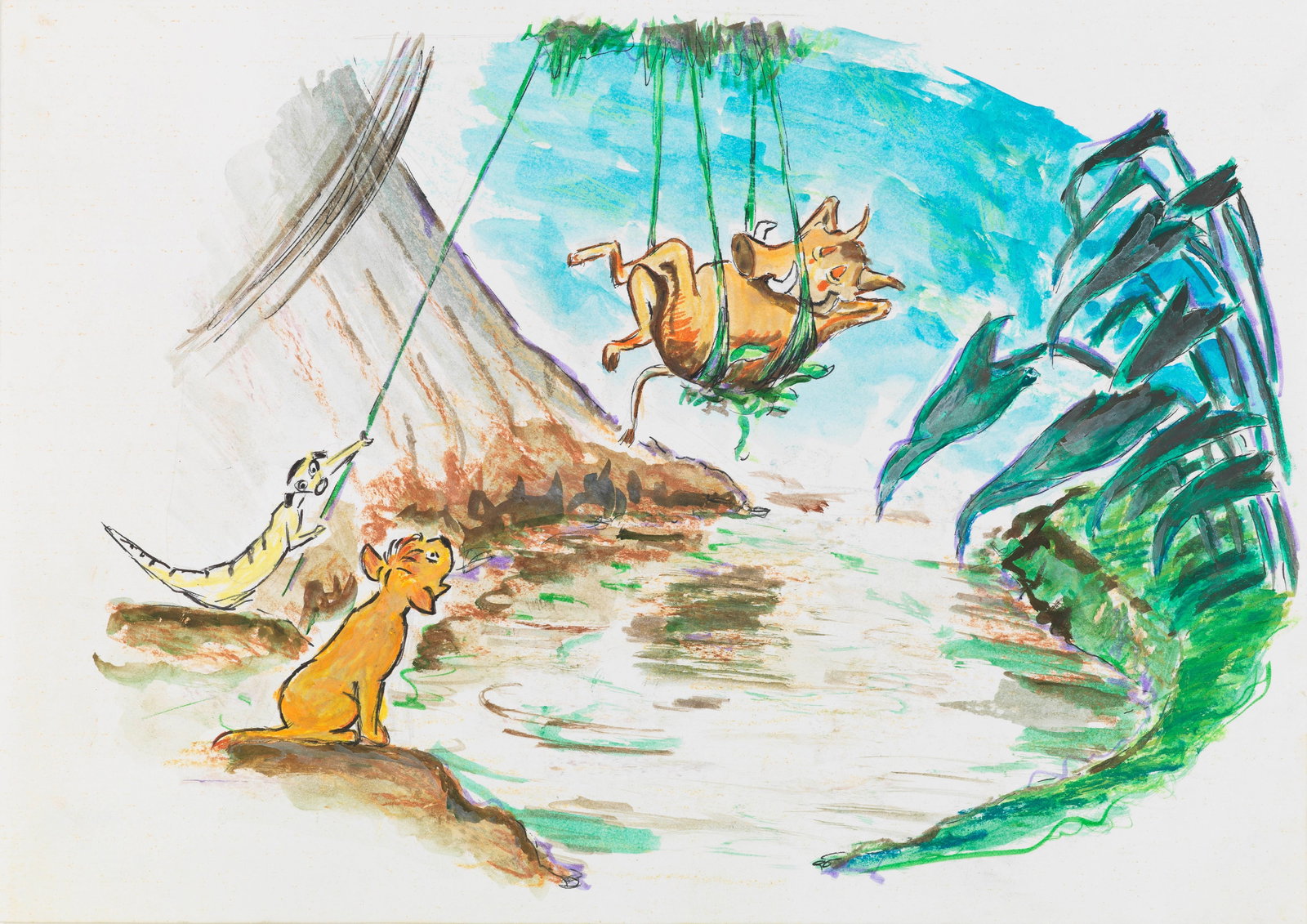 Gaskill Andy - "Il re leone", anni 90: Gaskill Andy - "Il re leone", anni 90 ITA china, tempera e acquerello su cartoncino, 29,5 x 21 cm Concept art realizzato da Gaskill negli anni ‘90 per "Il re leone".____________