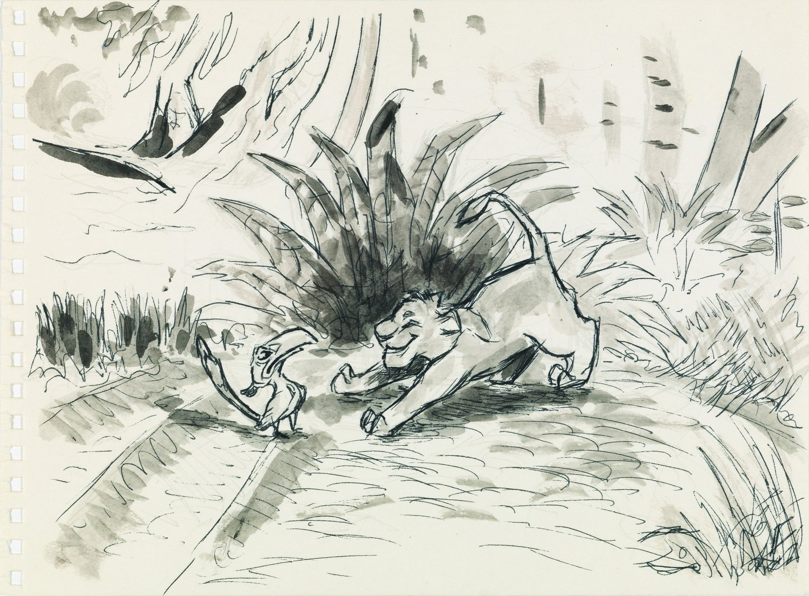 Gaskill Andy - "Il re leone", anni 90: Gaskill Andy - "Il re leone", anni 90 ITA china, tempera e acquerello su cartoncino, 22 x 16,5 cm Concept art realizzato da Gaskill negli anni ‘90 per "Il re leone".____________