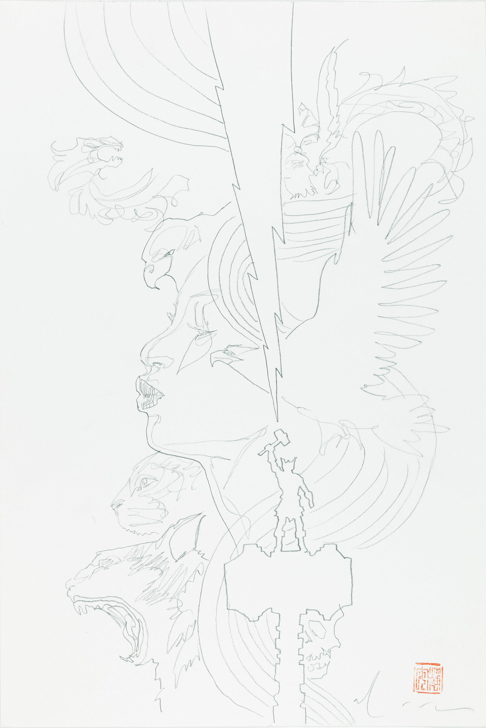 Mack David - "Norse Mithology", 2020: Mack David - "Norse Mithology", 2020 ITA matita su cartoncino, 30,5 x 45,5 cm Preliminare di copertina realizzato da Mack per la miniserie "Norse Mithology", edita dalla Dark Horse da