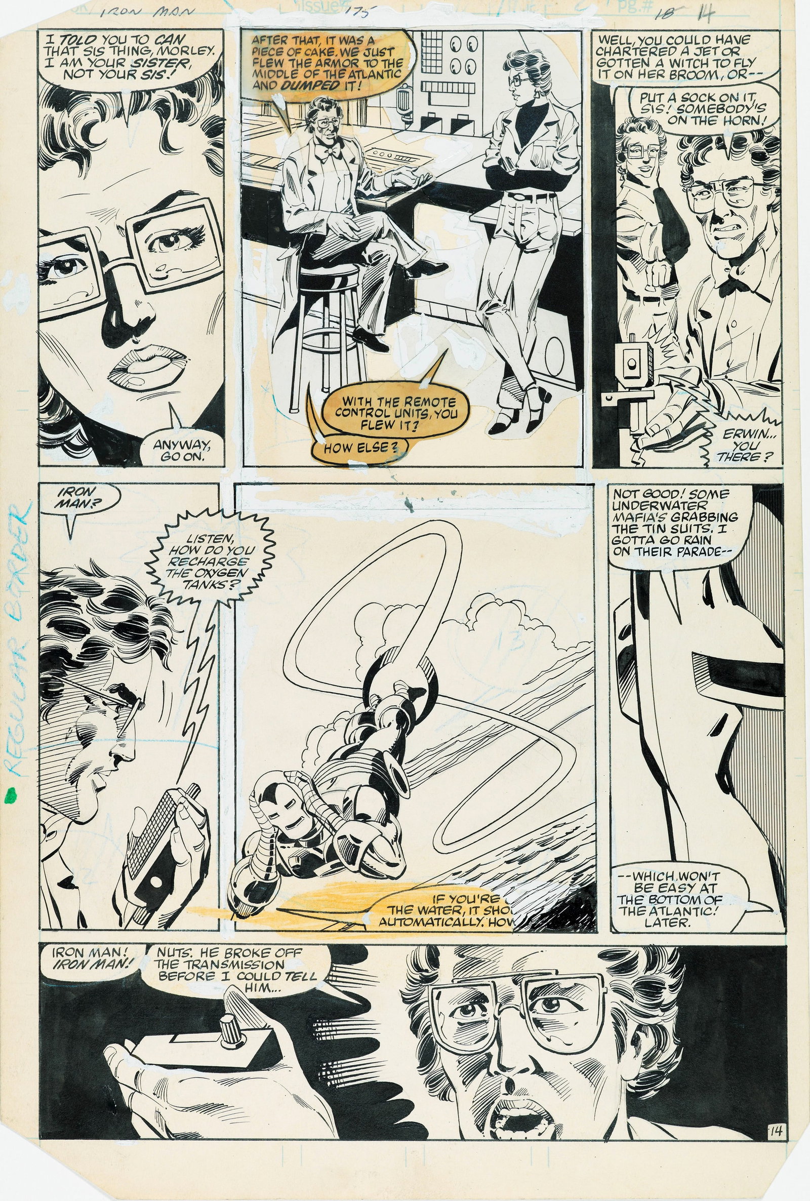 McDonnell Luke - "Iron Man - The Treasure of Red and Gold", 1983: McDonnell Luke - "Iron Man - The Treasure of Red and Gold", 1983 ITA matita e china su cartoncino Marvel, 27,5 x 41 cm Tavola originale realizzata da McDonnell per "The Treasure of Red