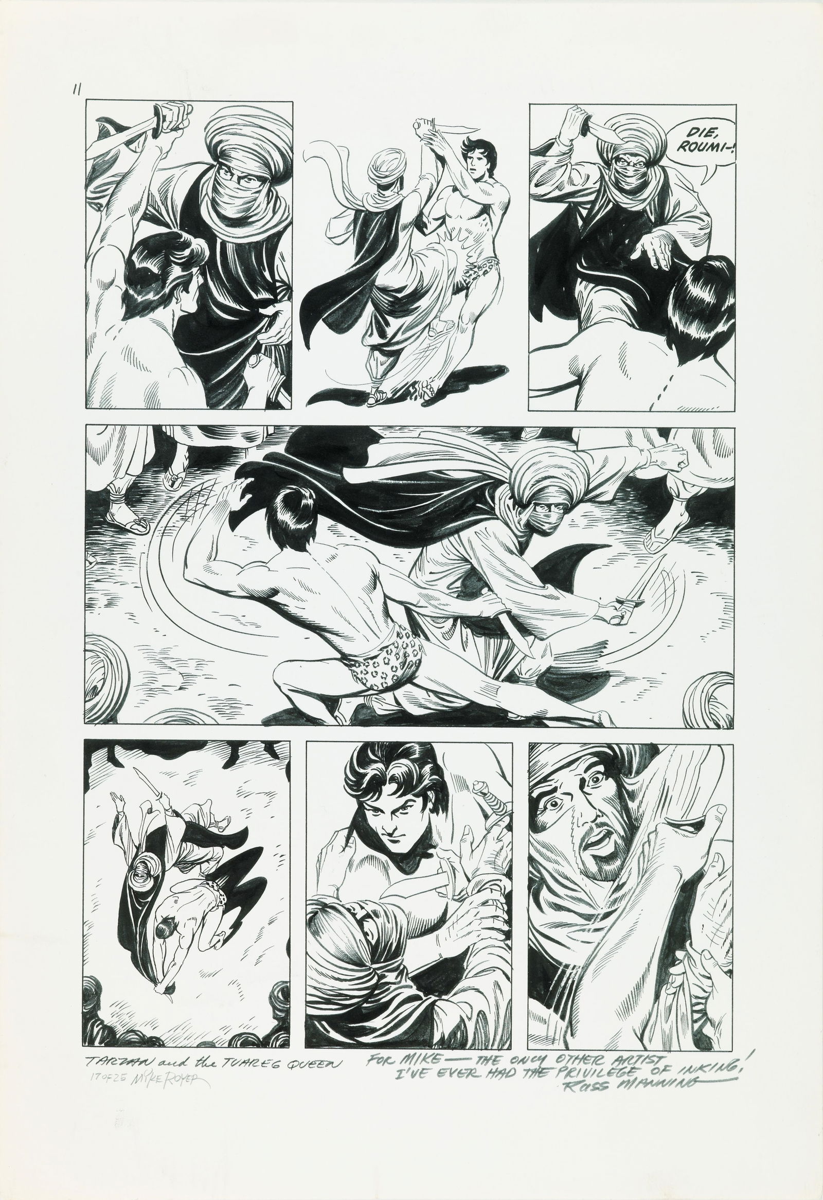 Mike Royer & Russ Manning - "Tarzan and the Tuareg Queen", 1977: Mike Royer & Russ Manning - "Tarzan and the Tuareg Queen", 1977 ITA matita e china su cartoncino, 33 x 48,5 cm Tavola originale realizzata da Royer (matite) e Manning (chine) per "Tar
