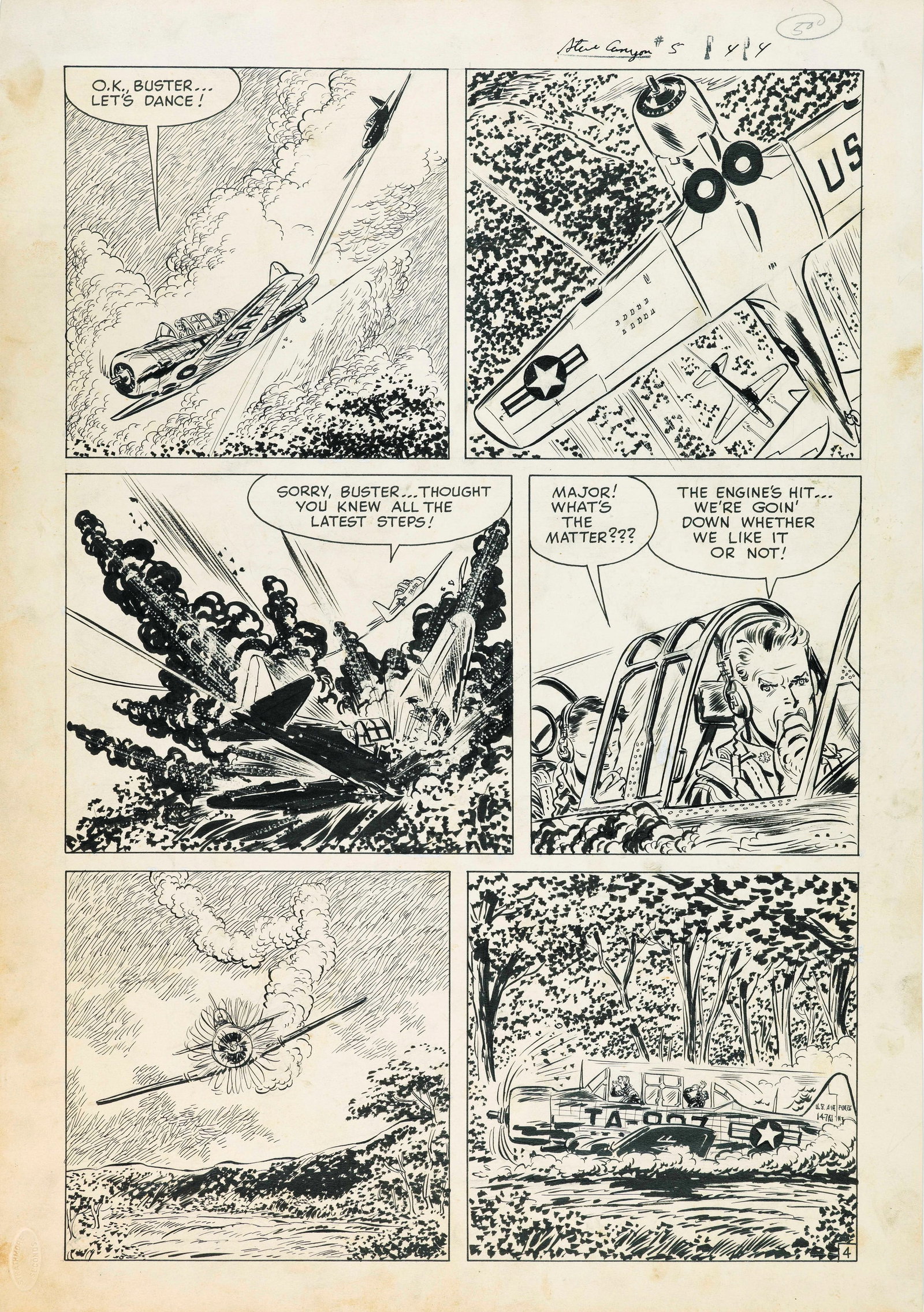 Milton Caniff Studio - "Steve Canyon", 1948: Milton Caniff Studio - "Steve Canyon", 1948 ITA matita e china su cartoncino, 35,5 x 50.5 cm Tavola originale del 1948 per "Steve Canyon"._____________________________________________
