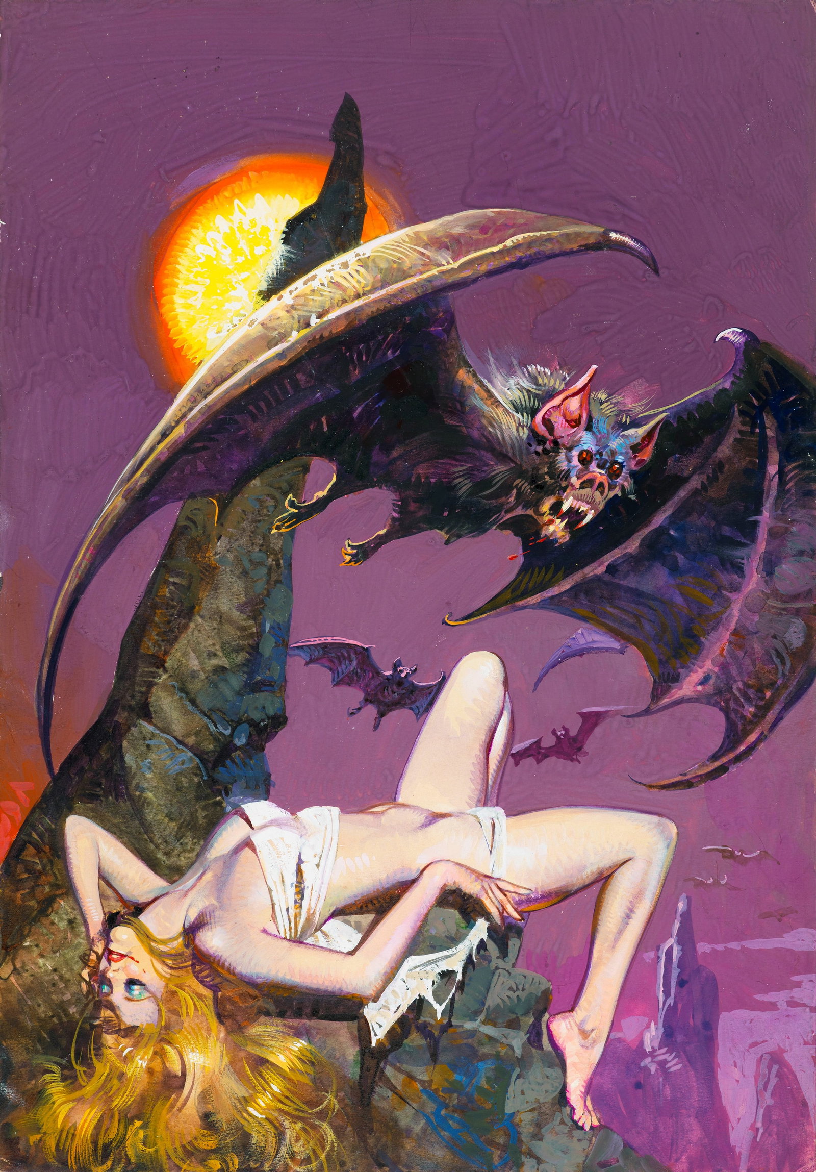 Biffignandi Alessandro - "Cimiteria - Notte terrificante", 1979: Biffignandi Alessandro - "Cimiteria - Notte terrificante", 1979 ITA tempera su cartone, 25,5 x 36,5 cm Originale di copertina realizzato da Biffigandi per "Notte terrificante", edita