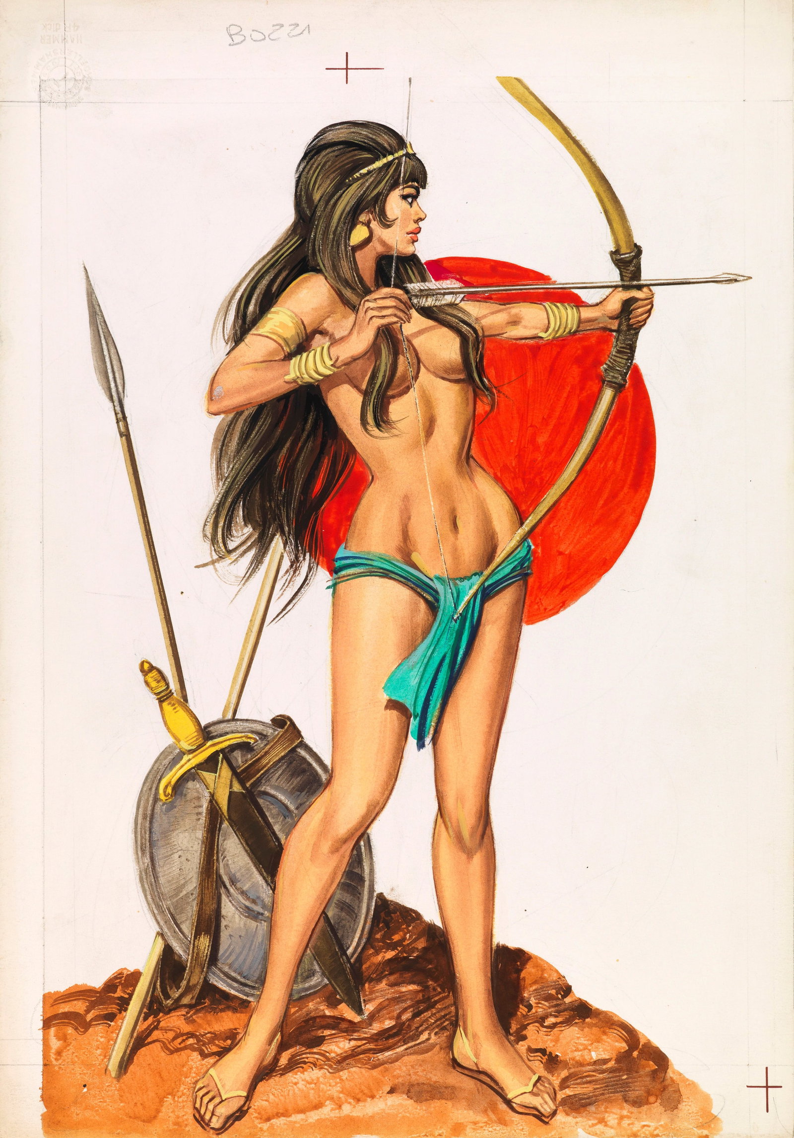 Bozzi Floriano - "Angelica - La bestia di passo Golar", 1971: Bozzi Floriano - "Angelica - La bestia di passo Golar", 1971 ITA tempera su cartone, 25,5 x 36,5 cm Originale di copertina realizzato da Bozzi per "La bestia di passo Golar", edito