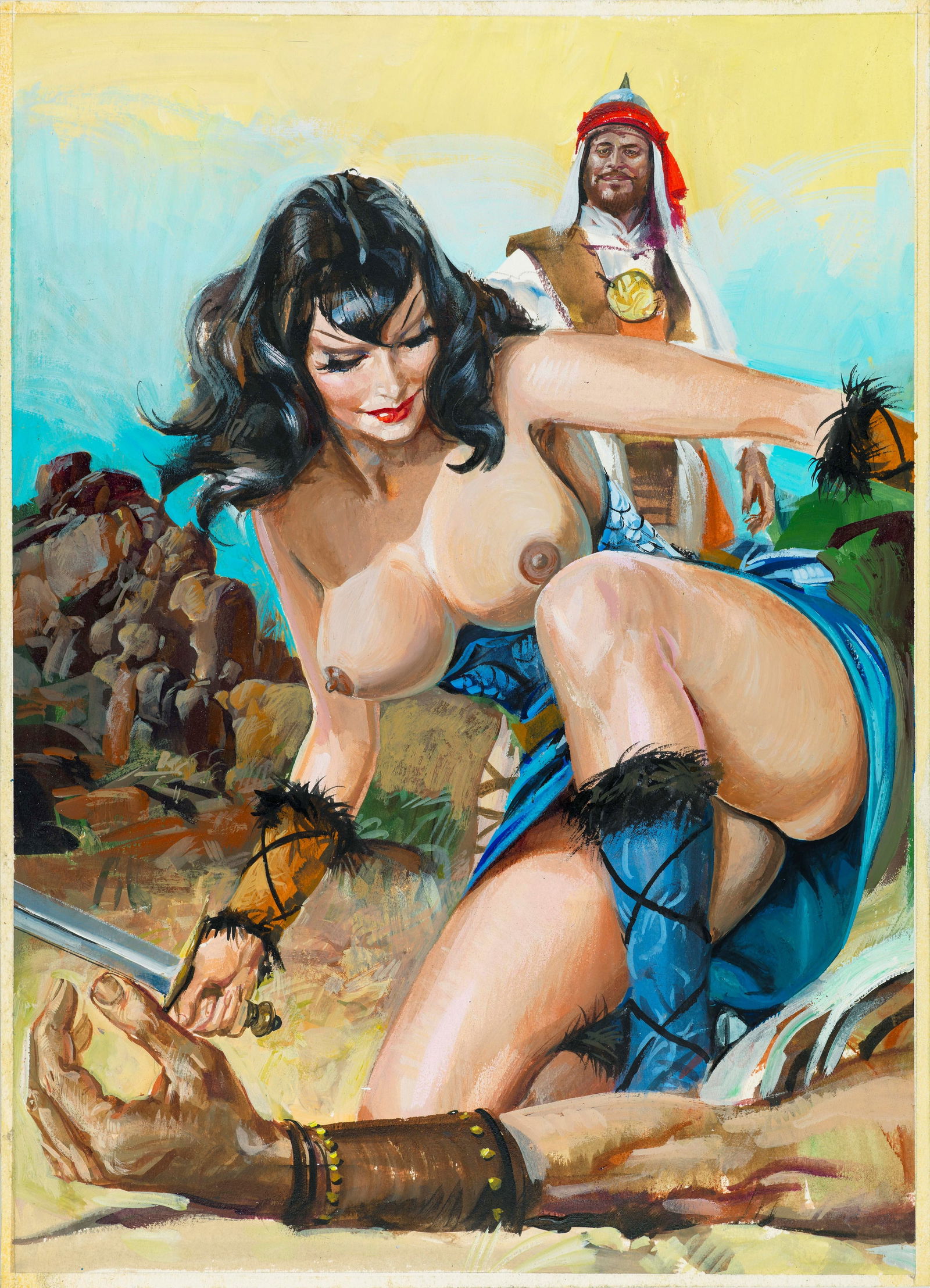 Ciriello Averardo - "Lucifera - La voglio viva!", 1976: Ciriello Averardo - "Lucifera - La voglio viva!", 1976 ITA tempera su cartone, 34,5 x 48 cm Originale di copertina realizzato da Ciriello per "La voglio viva!", edito su Lucifera n. 8