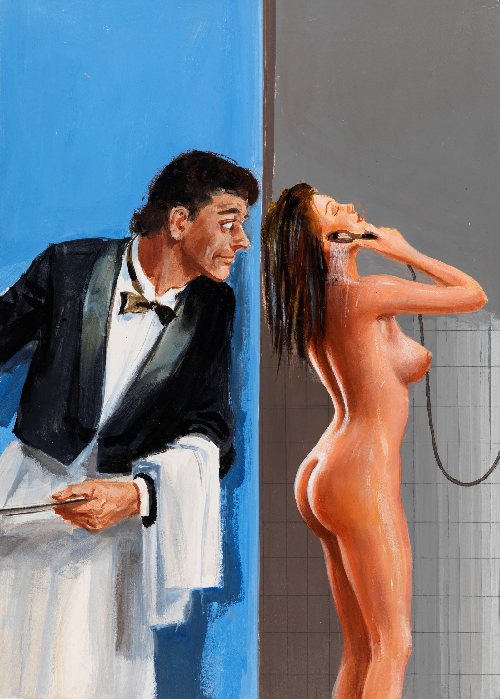 Ciriello Averardo - "Turiste affamate - Il rapace del Grand Hotel", 1994: Ciriello Averardo - "Turiste affamate - Il rapace del Grand Hotel", 1994 ITA tempera su cartoncino, 33 x 45,5 cm Originale di copertina realizzato da Ciriello per "Il rapace del Grand Hot