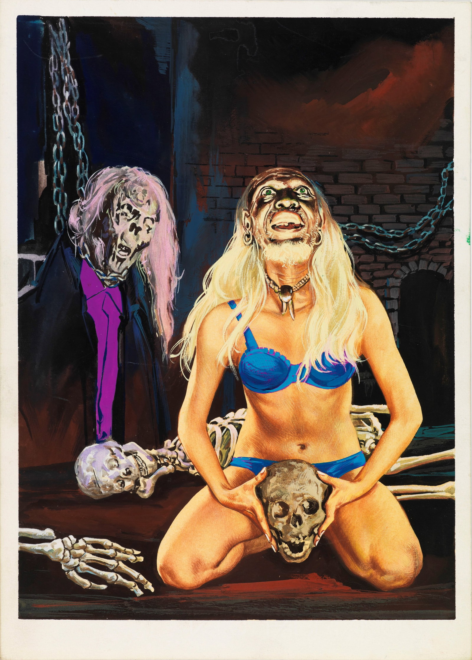 Gattia Alarico - "I sanguinari - Il sangue non si cancella", 1978: Gattia Alarico - "I sanguinari - Il sangue non si cancella", 1978 ITA tempera su cartone, 25 x 34,5 cm Originale di copertina realizzato da Gattia per "Il sangue non si cancella", edi