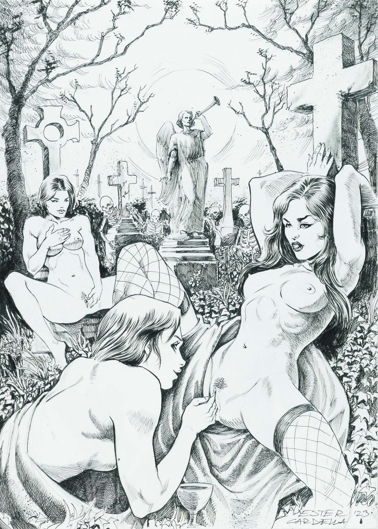 Cardella Ester - "Passione eterna", 2023: Cardella Ester - "Passione eterna", 2023 ITA matita e china su cartoncino, 21,5 x 30 cm Firmato e datato.________________________________________________________________ENG pencil and ink on