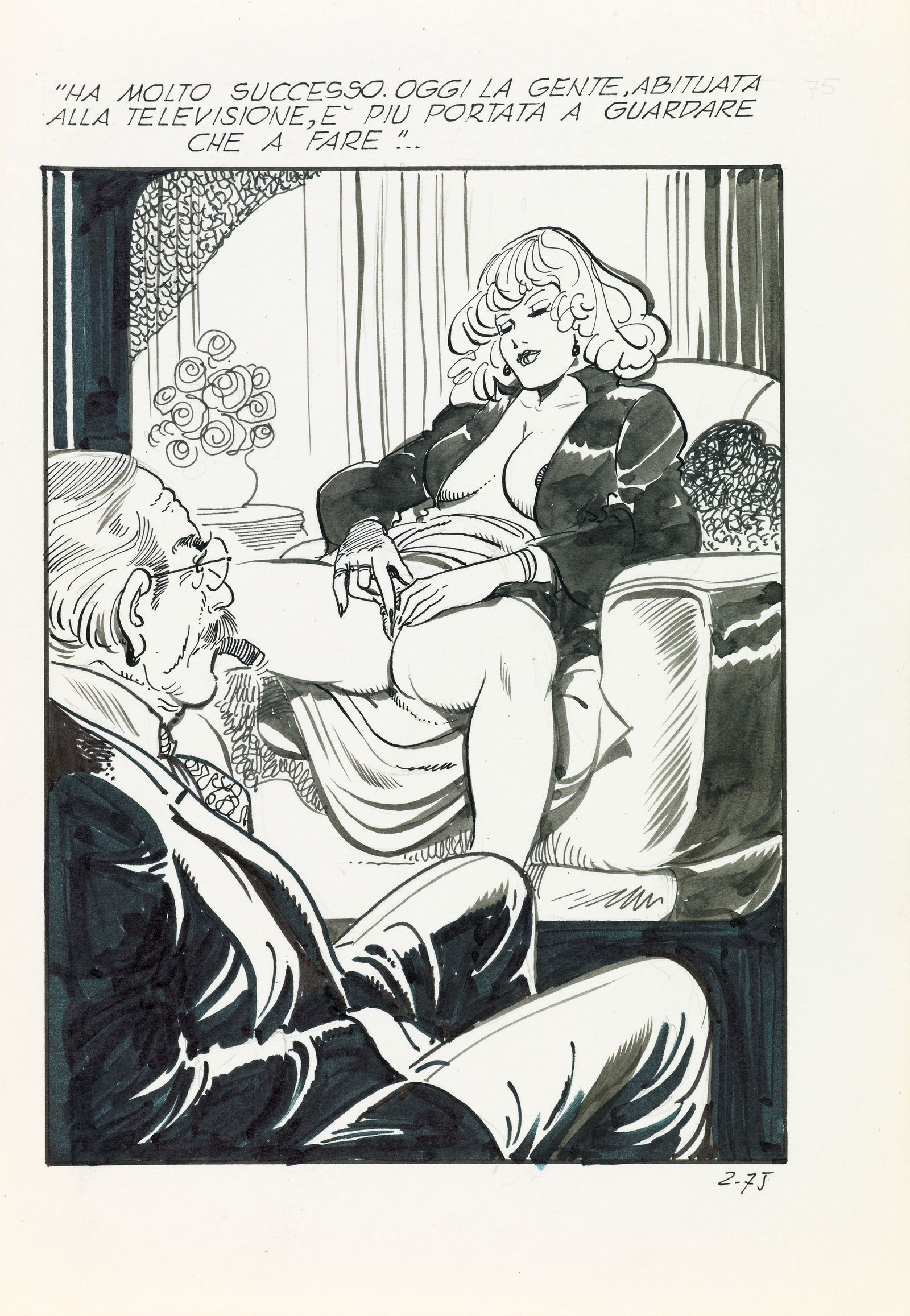 Frollo Leone - "Casino - L‘ultima vergine di Parigi", 1985: Frollo Leone - "Casino - L‘ultima vergine di Parigi", 1985 ITA matita e china su cartoncino, 16 x 23 cm Tavola originale realizzata da Frollo per "L‘ultima vergine di Parigi&#