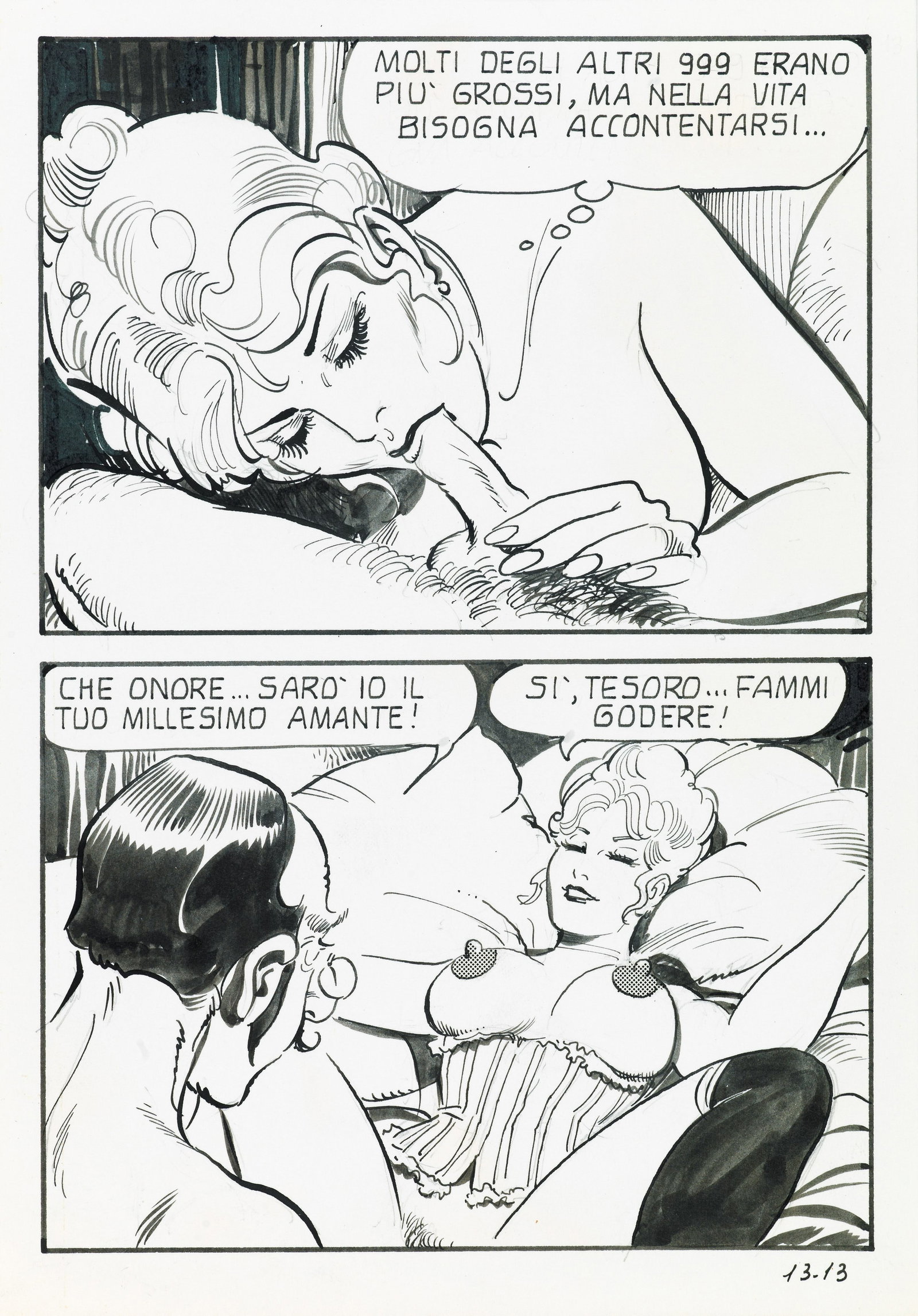 Frollo Leone - "Casino - La millesima volta", 1986: Frollo Leone - "Casino - La millesima volta", 1986 ITA matita e china su cartoncino, 14,5 x 21 cm Tavola originale realizzata da Frollo per "La millesima volta", edita su Casino n. 13