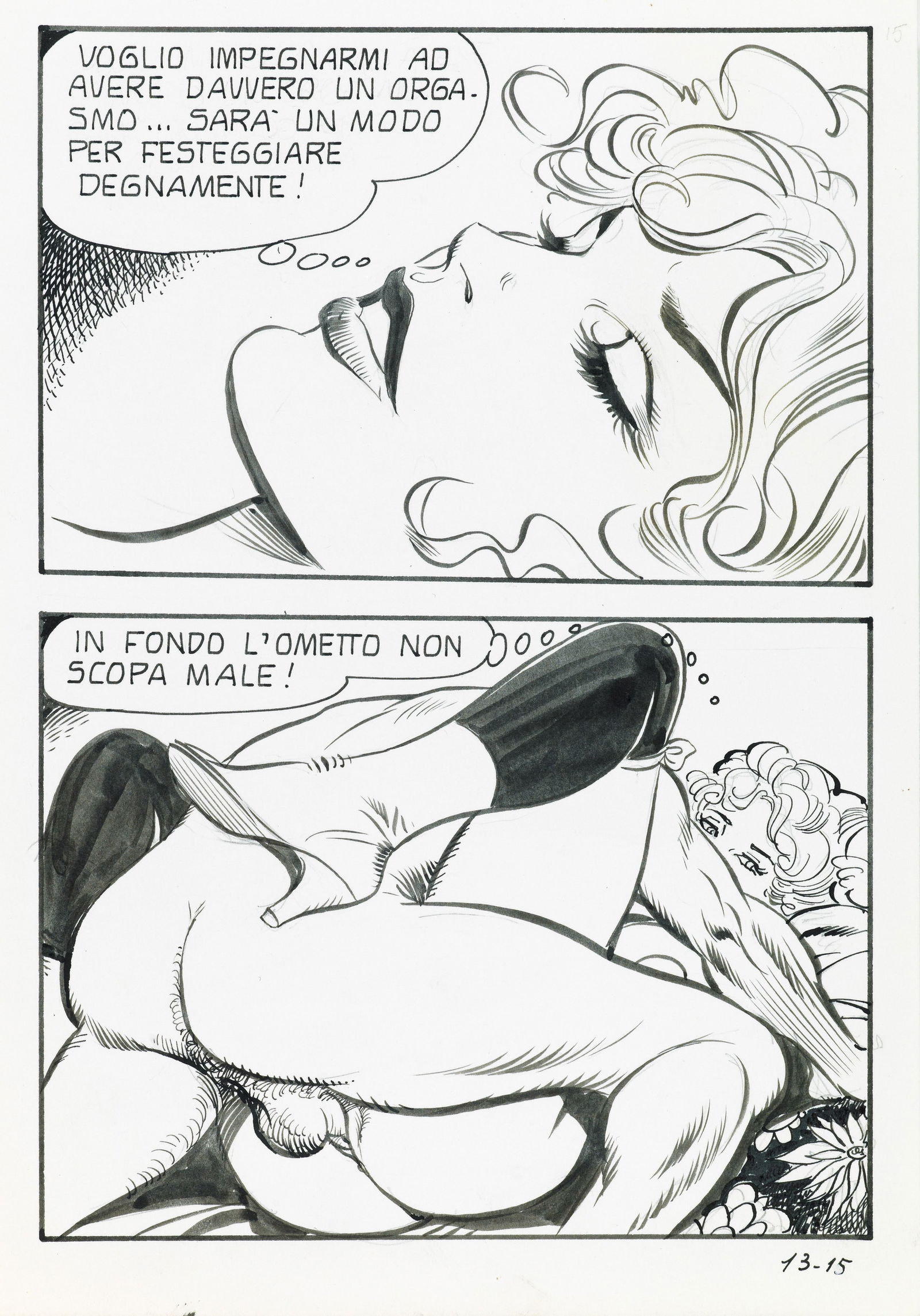 Frollo Leone - "Casino - La millesima volta", 1986: Frollo Leone - "Casino - La millesima volta", 1986 ITA matita e china su cartoncino, 14,5 x 21 cm Tavola originale realizzata da Frollo per "La millesima volta", edita su Casino n. 13