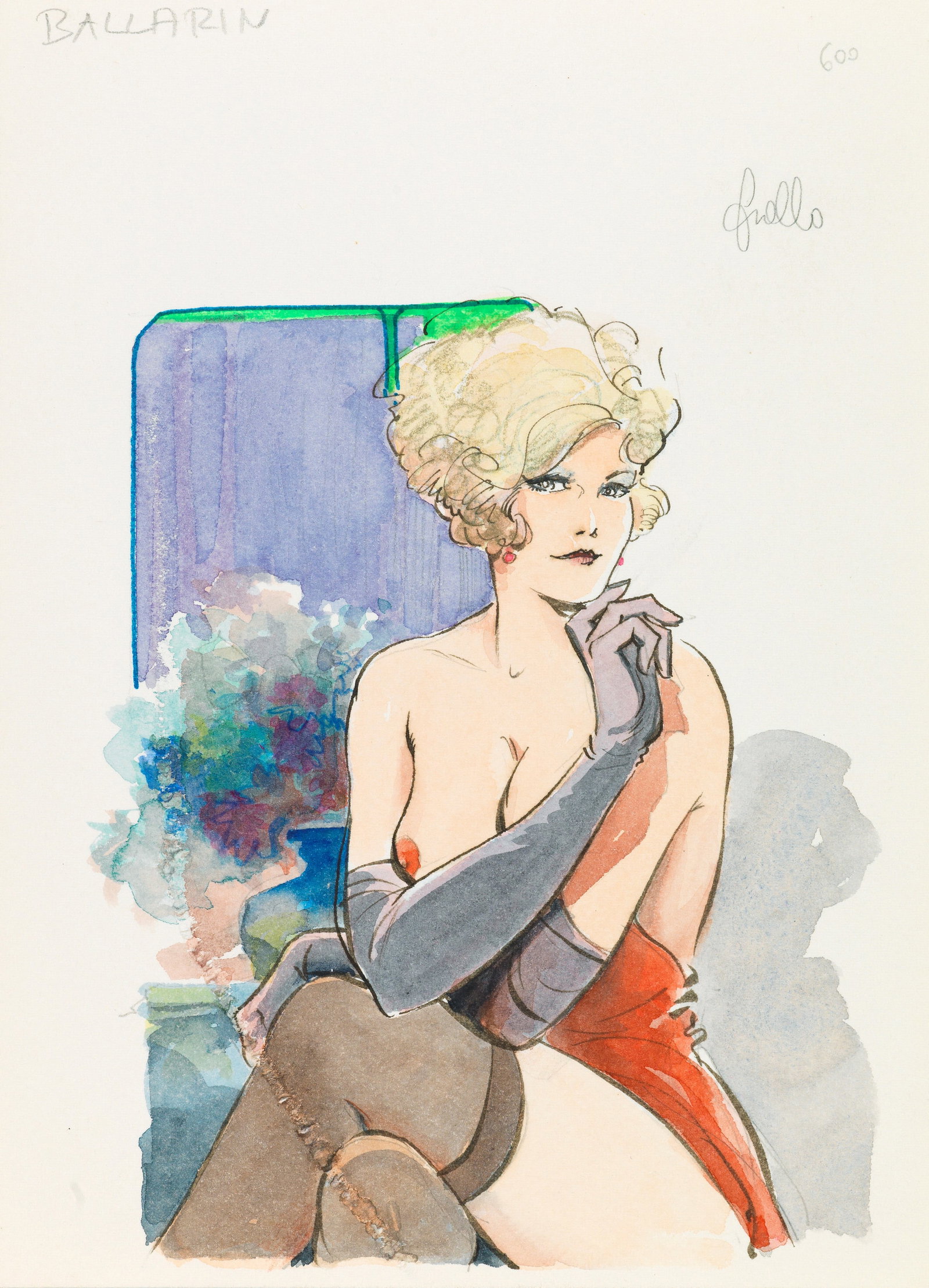 Frollo Leone - "Mona Street", anni 80: Frollo Leone - "Mona Street", anni 80 ITA matita e acquerelo su cartoncino, 16 x 22 cm Disegno originale realizzato da Frollo durante gli anni ‘80. Firmato._____________________________