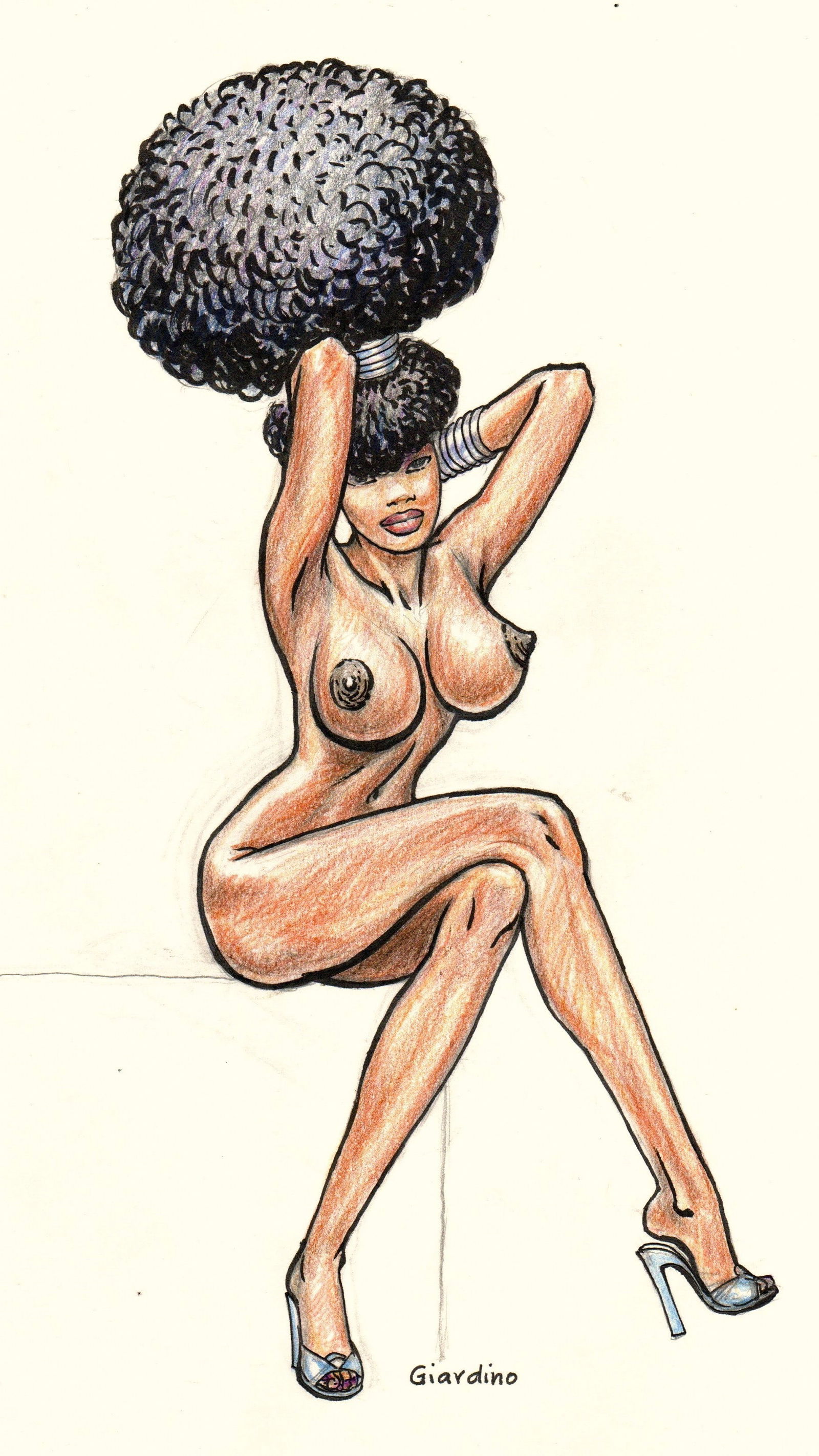 Giardino Vittorio - "Esagerate", 2016: Giardino Vittorio - "Esagerate", 2016 ITA matita, china e pastelli su cartoncino, 21 x 29,5 cm Illustrazione originale realizzata da Giardino edita sul portfolio "Esagerate" dalle Edi