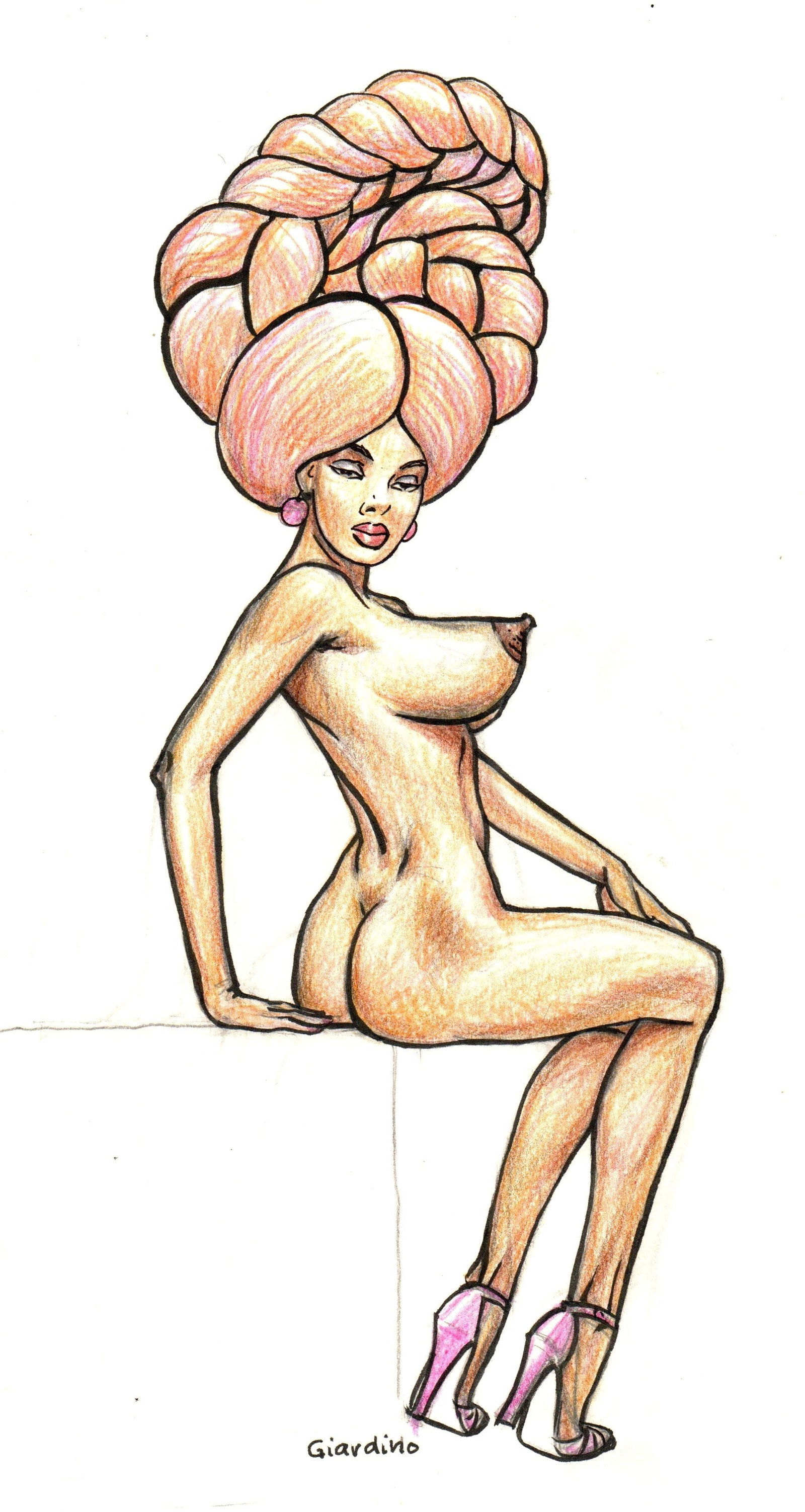 Giardino Vittorio - "Esagerate", 2016: Giardino Vittorio - "Esagerate", 2016 ITA matita, china e pastelli su cartoncino, 21 x 29,5 cm Illustrazione originale realizzata da Giardino edita sul portfolio "Esagerate" dalle Edi