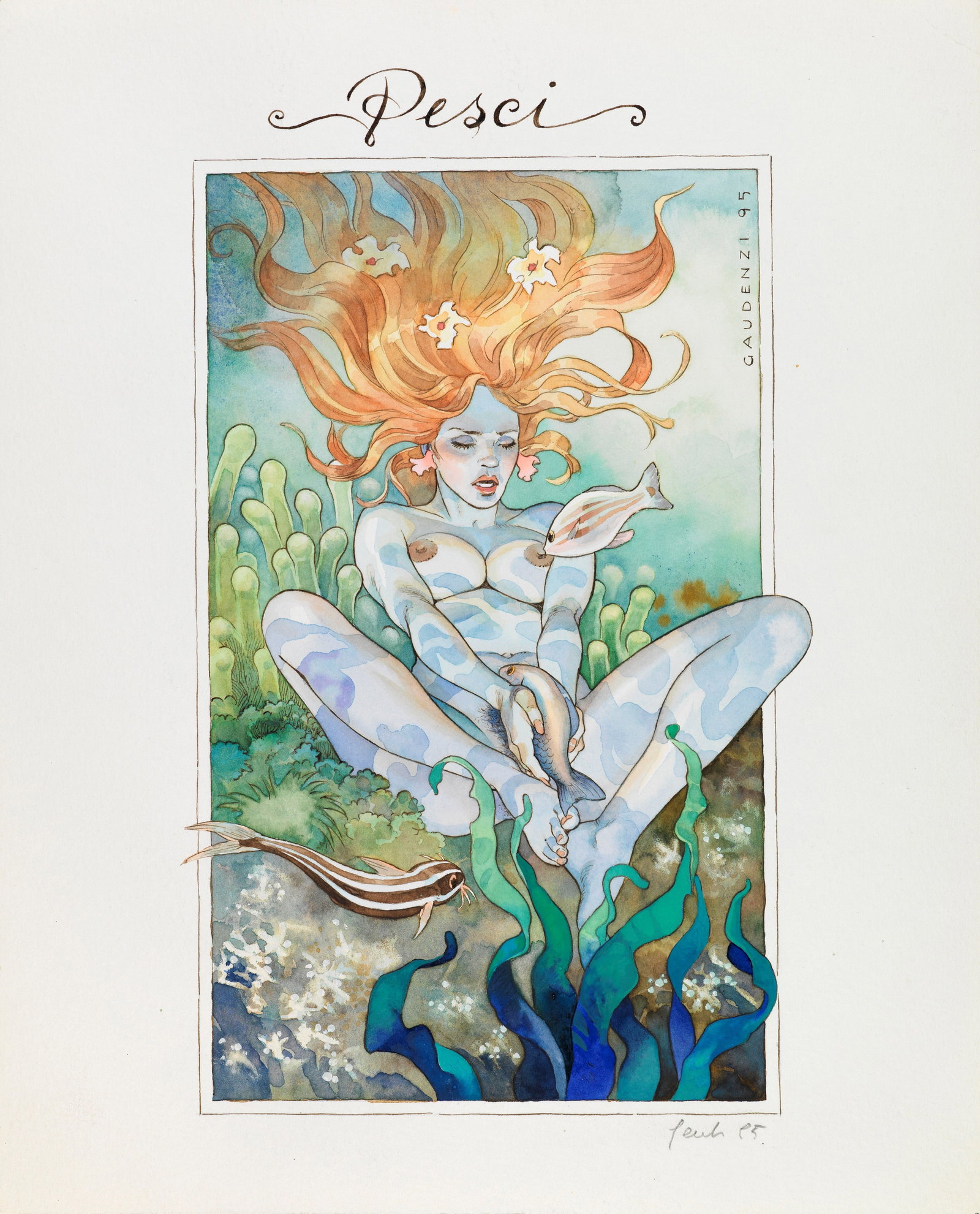 Gaudenzi Giacinto - "Pesci", 1995: Gaudenzi Giacinto - "Pesci", 1995 ITA acquerello su cartoncino, 25 x 31 cm Firmato e datato.________________________________________________________________ENG watercolor on thin cardboard.