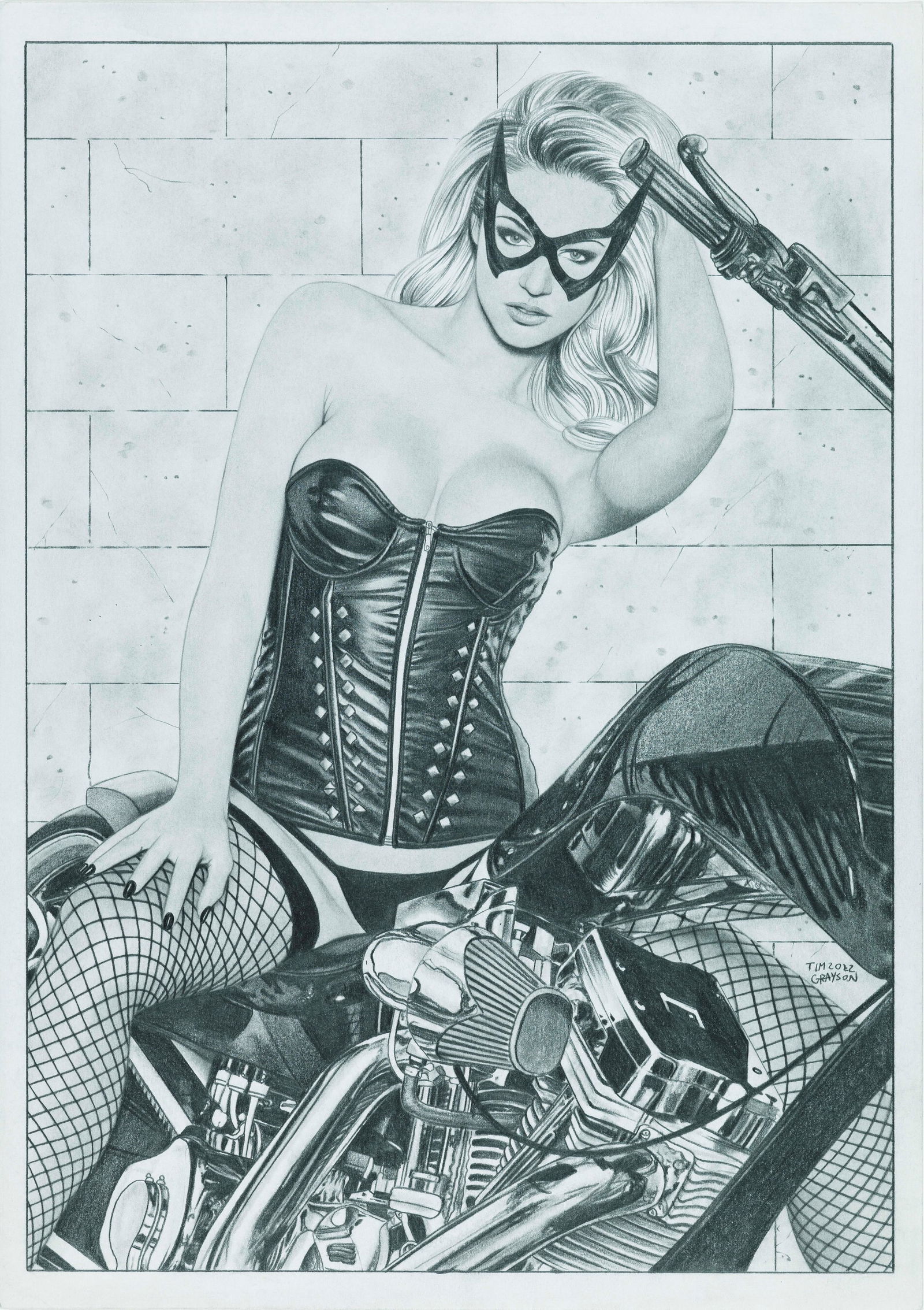 Grayson Tim - "Biker Lady", 2022: Grayson Tim - "Biker Lady", 2022 ITA matita su carta, 21 x 29,5 cm Firmato e datato.________________________________________________________________ENG pencil on paper. Signed and dated.