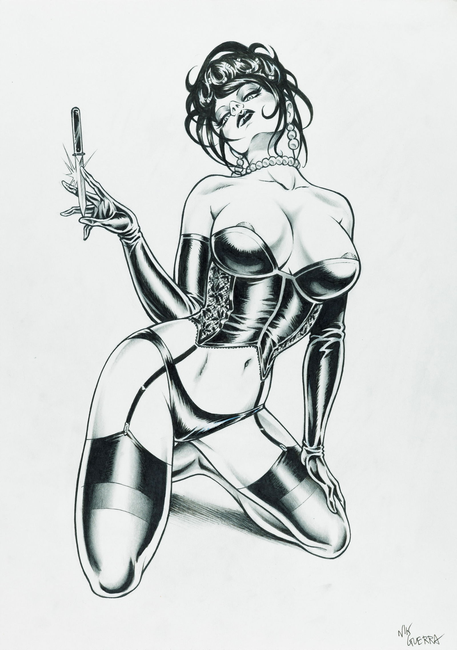 Guerra Nik - "Magenta", anni 90: Guerra Nik - "Magenta", anni 90 ITA matita e china su cartoncino, 42 x 29,5 cm Originale di copertina realizzato da Guerra per un volume dedicato alla sua Magenta.