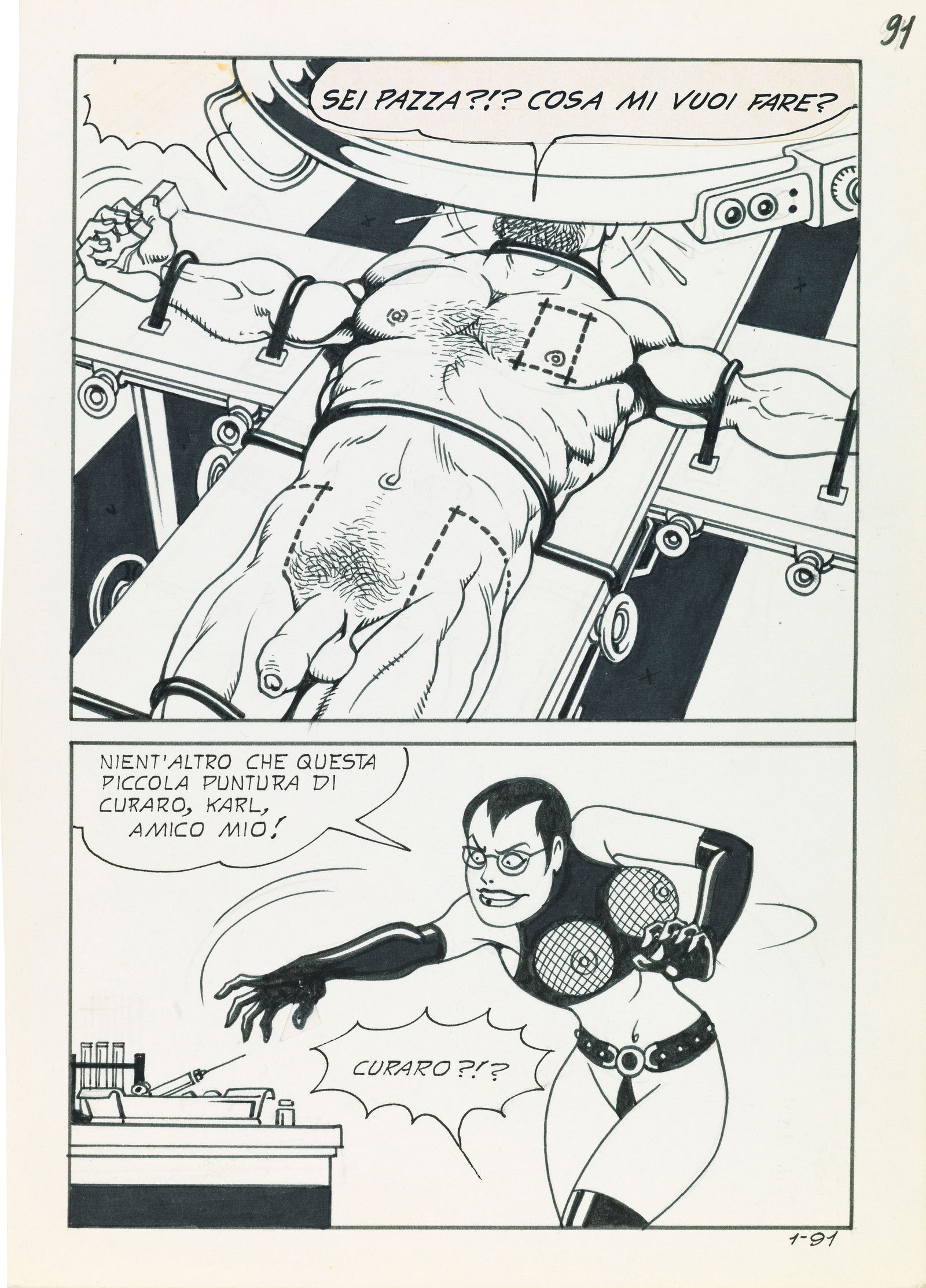 Magnus (Roberto Raviola) - "Necron - La fabbricante di mostri", 1981: Magnus (Roberto Raviola) - "Necron - La fabbricante di mostri", 1981 ITA matita e china su cartoncino, 17,5 x 25 cm Tavola originale realizzata da Magnus per "La fabbricante di mostri"