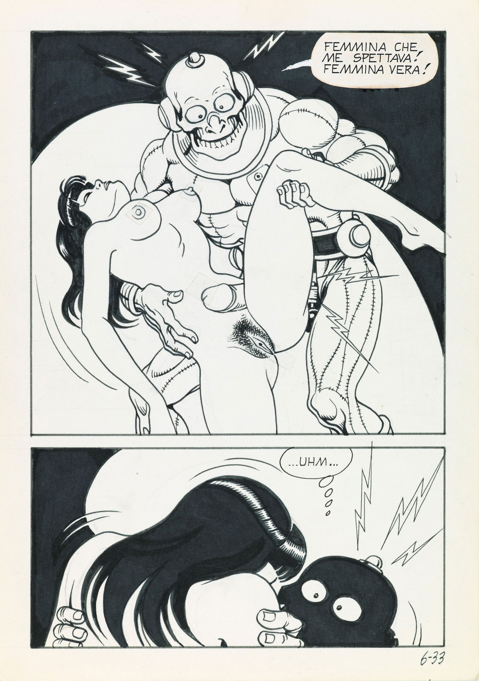 Magnus (Roberto Raviola) - "Necron - Strage in vagone letto", 1981: Magnus (Roberto Raviola) - "Necron - Strage in vagone letto", 1981 ITA matita e china su cartoncino, 17,5 x 25 cm Tavola originale realizzata da Magnus per "Strage in vagone letto", e