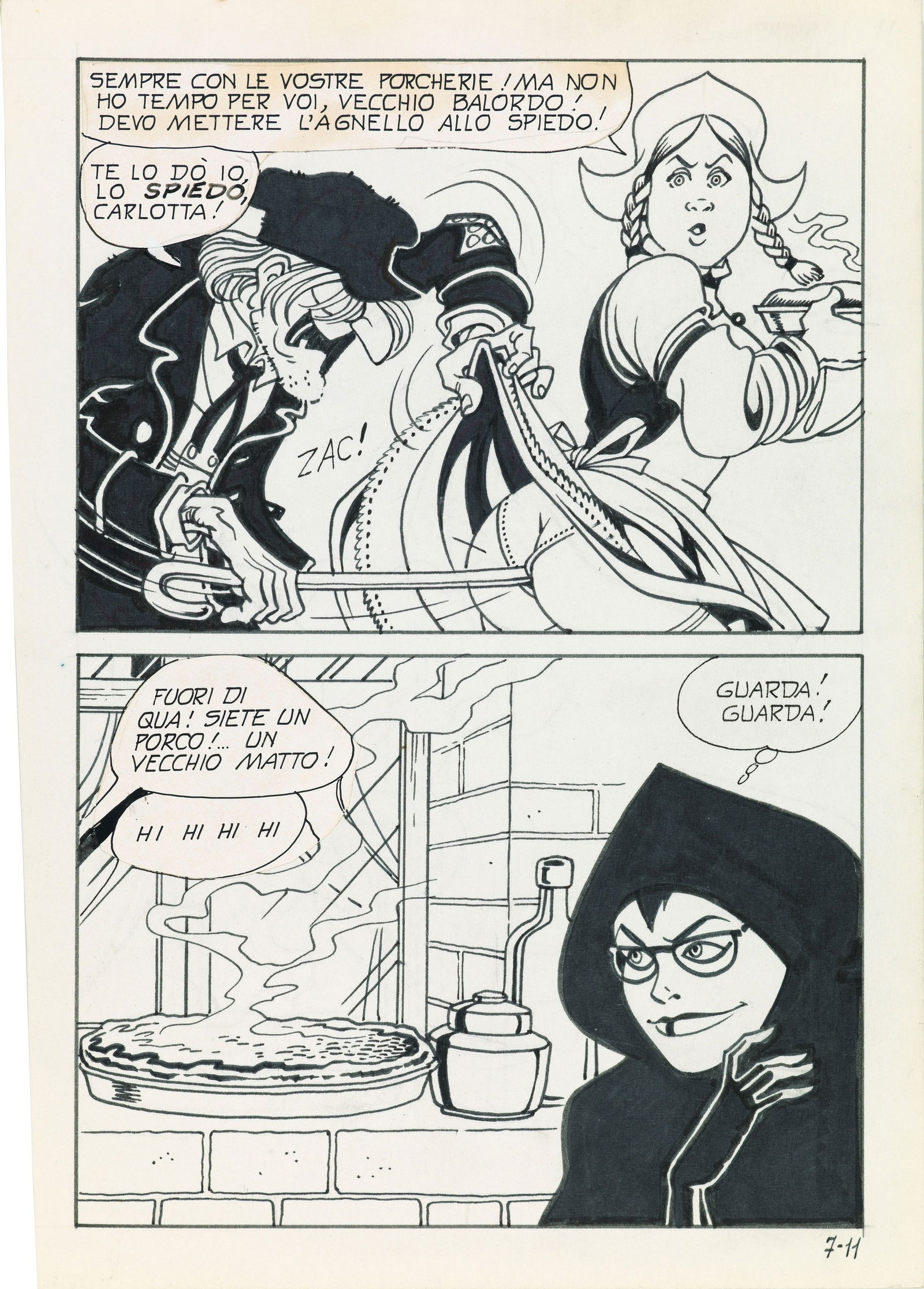 Magnus (Roberto Raviola) - "Necron - La balena d‘acciaio", 1981: Magnus (Roberto Raviola) - "Necron - La balena d‘acciaio", 1981 ITA matita e china su cartoncino, 17,5 x 25 cm Tavola originale realizzata da Magnus per "La balena d‘acciaio&#