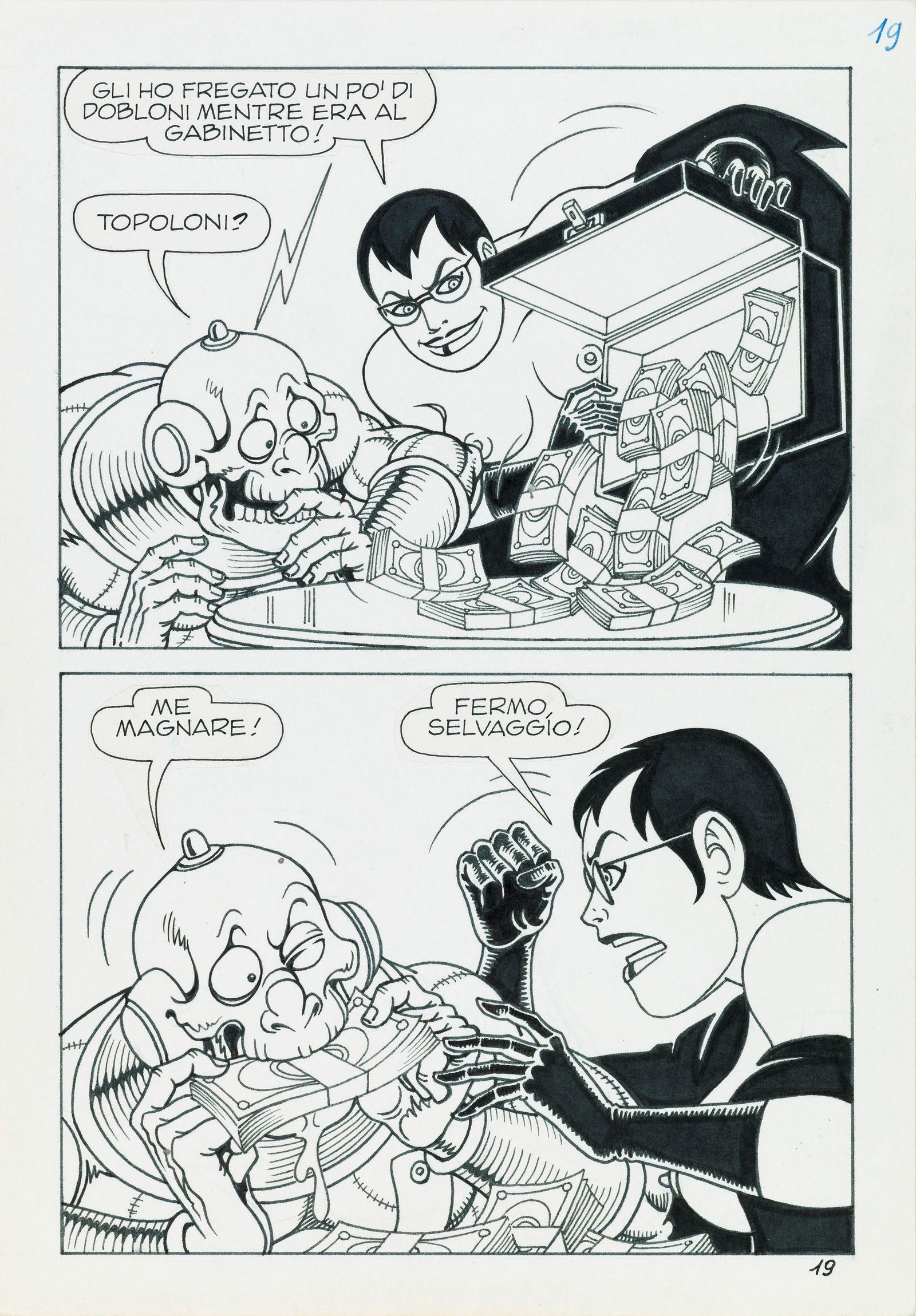 Magnus (Roberto Raviola) - "Necron - Gli orrori della metropoli", 1985: Magnus (Roberto Raviola) - "Necron - Gli orrori della metropoli", 1985 ITA matita e china su cartoncino, 17,5 x 25 cm Tavola originale realizzata da Magnus per "Gli orrori della metropoli