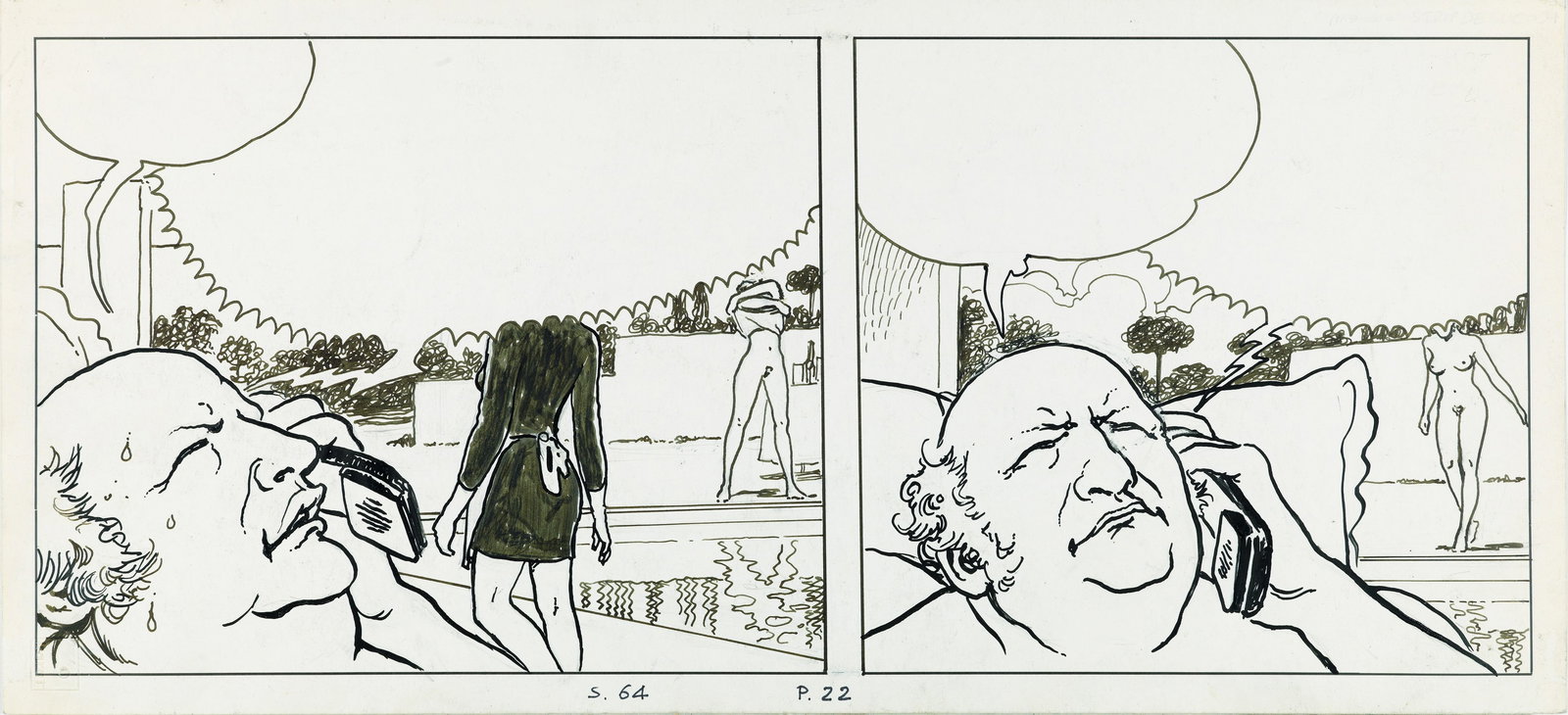 Manara Milo - "Le Déclic 3 (Il Gioco 3)", 1994: Manara Milo - "Le Déclic 3 (Il Gioco 3)", 1994 ITA matita e china su cartoncino, 48 x 22 cm Striscia originale realizzata da Manara per "Le Déclic" n. 3, edita per la prima