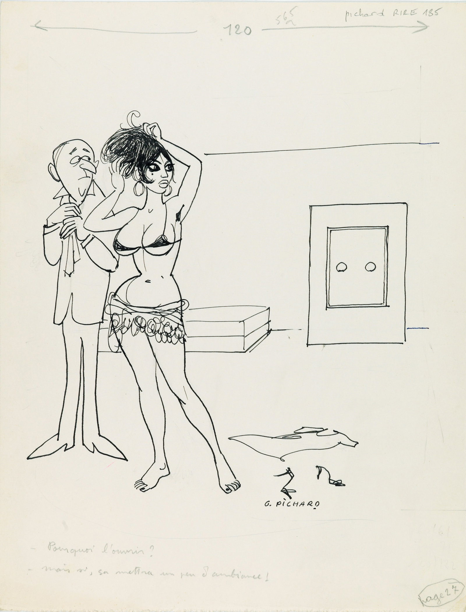 Pichard Georges - "Le Rire", anni 50: Pichard Georges - "Le Rire", anni 50 ITA matita e china su cartoncino, 25 x 32,5 cm Illustrazione originale realizzata da Pichard alla fine degli anni ‘50 per il giornale satirico francese