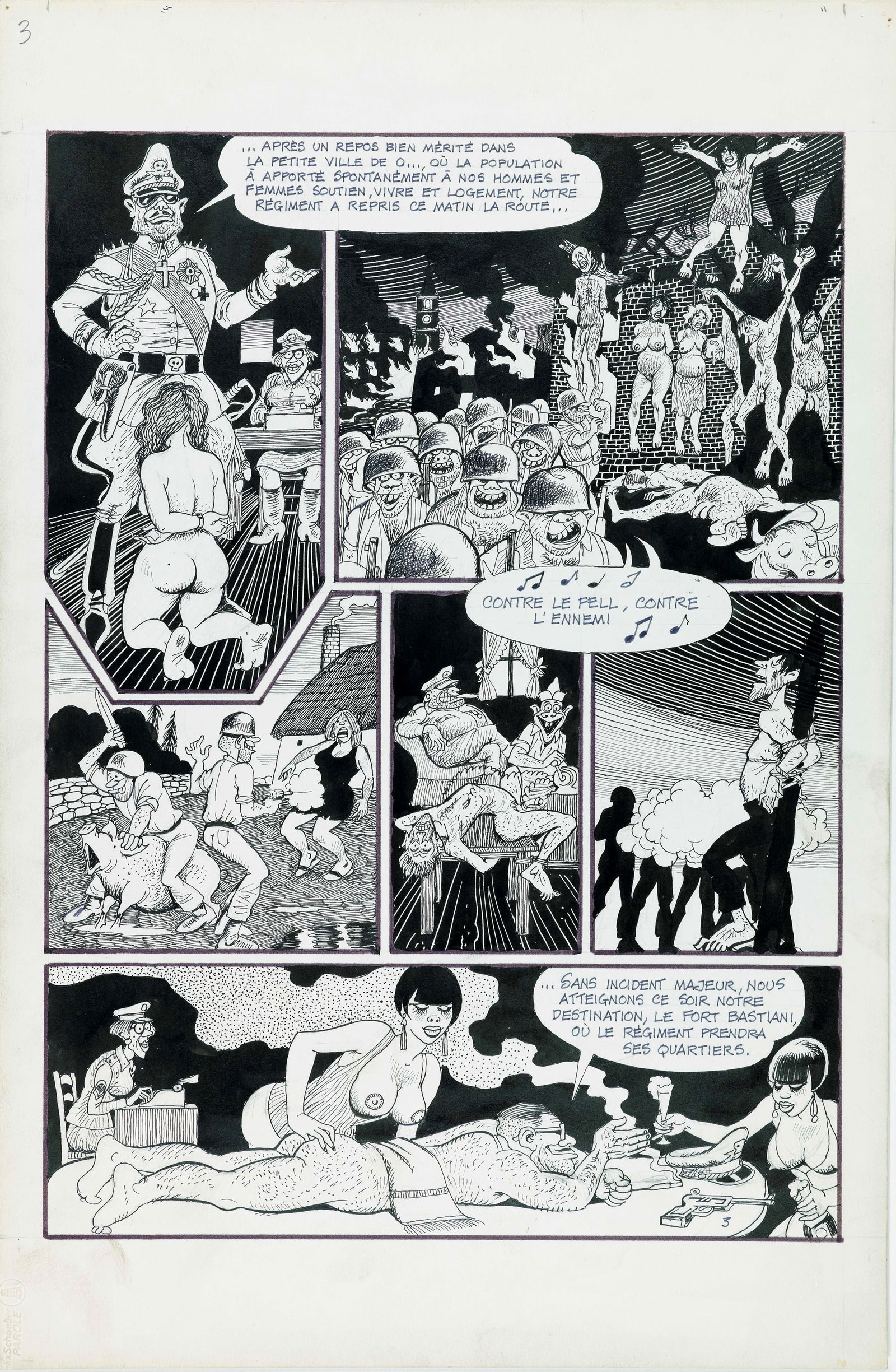 Pichard Georges - "Ceux–là", 1977: Pichard Georges - "Ceux–là", 1977 ITA matita e china su cartone, 32,5 x 50 cm Tavola originale realizzata da Pichard per "Ceux–là", pubblicata a pag. 3 sulla rivista fra