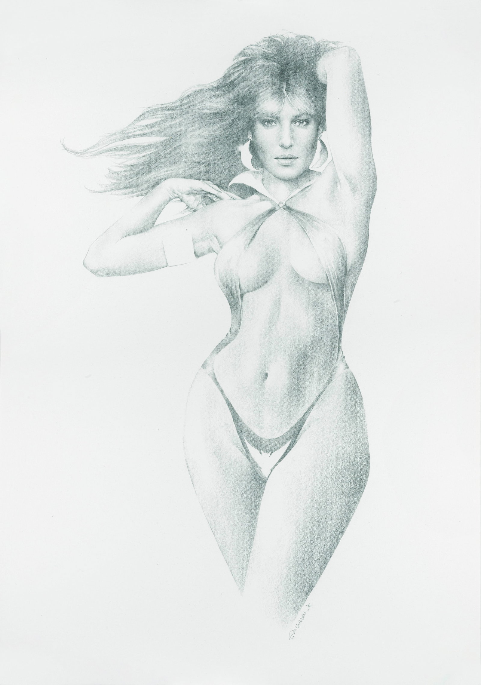 Sanjulián Manuel - "Vampirella", anni 2000: Sanjulián Manuel - "Vampirella", anni 2000 ITA matita su cartoncino, 59,5 x 84 cm Illustrazione originale di grande dimensione realizzata da Sanjulián negli anni 2000. Firmata._____
