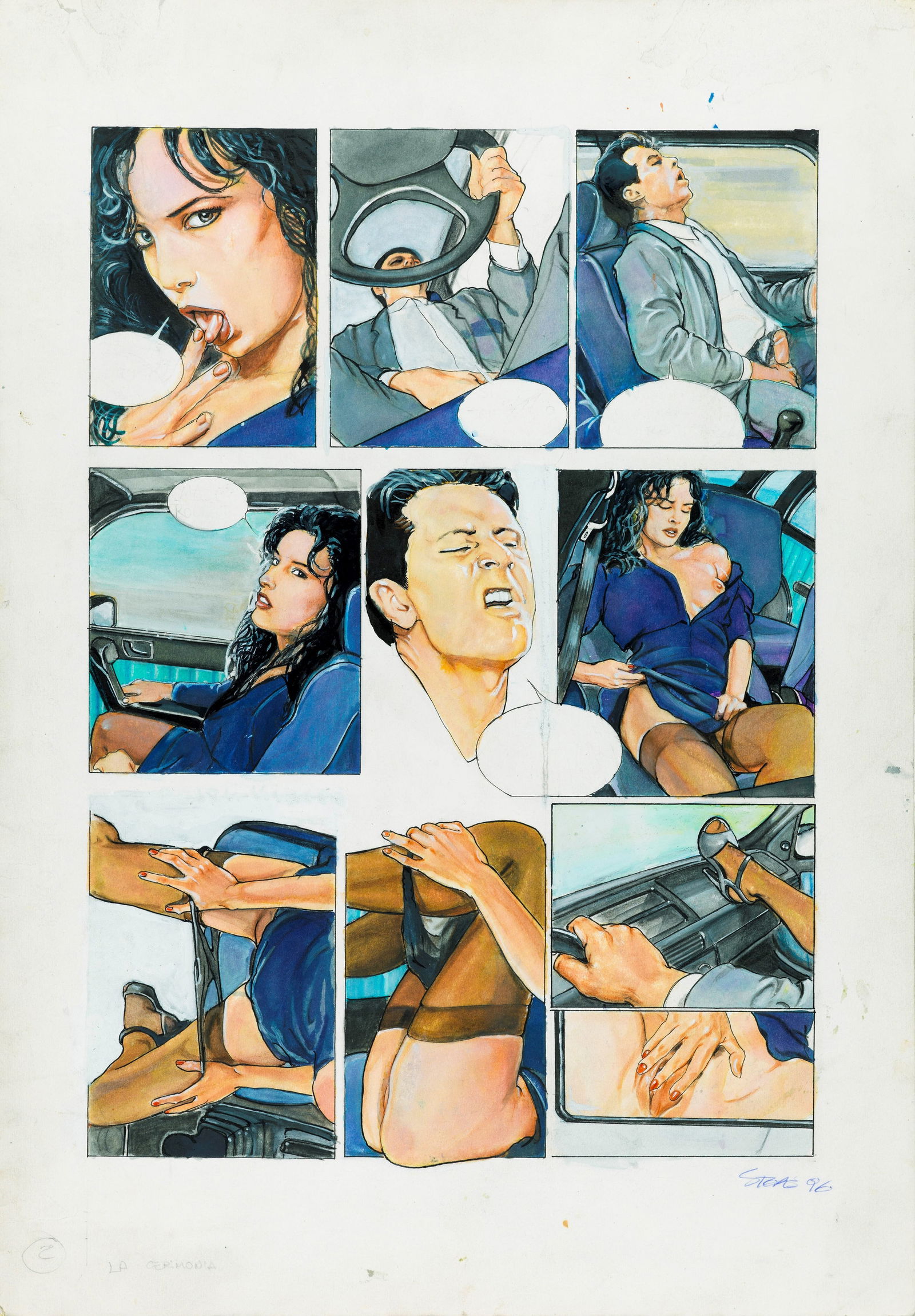 Store (Salvatore Improda) - "La cerimonia", 1996: Store (Salvatore Improda) - "La cerimonia", 1996 ITA tecnica mista su cartoncino, 35 x 50 cm ciascuno Coppia di 2 tavole originali realizzate da Store per una storia erotica edita sulla rivis