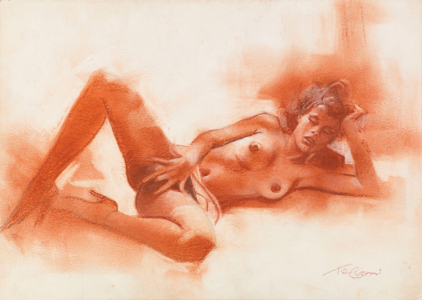 Tacconi Ferdinando - "Nudo", anni 70: Tacconi Ferdinando - "Nudo", anni 70 ITA matita e sanguigna su cartone, 25,5 x 18,5 cm Firmato.________________________________________________________________ENG pencil and sanguine on card