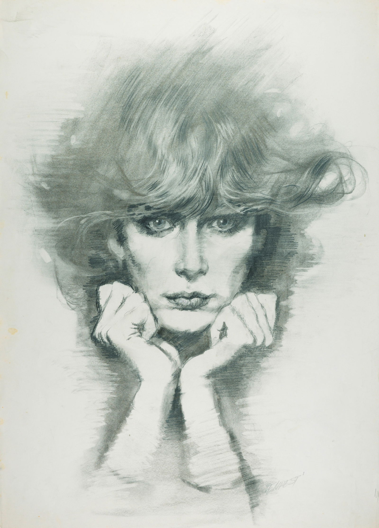 Tempesti Mario - "Jane Fonda", anni 70: Tempesti Mario - "Jane Fonda", anni 70 ITA matita su cartoncino, 49 x 70 cm Firmato.________________________________________________________________ENG pencil on thin cardboard. Signed.