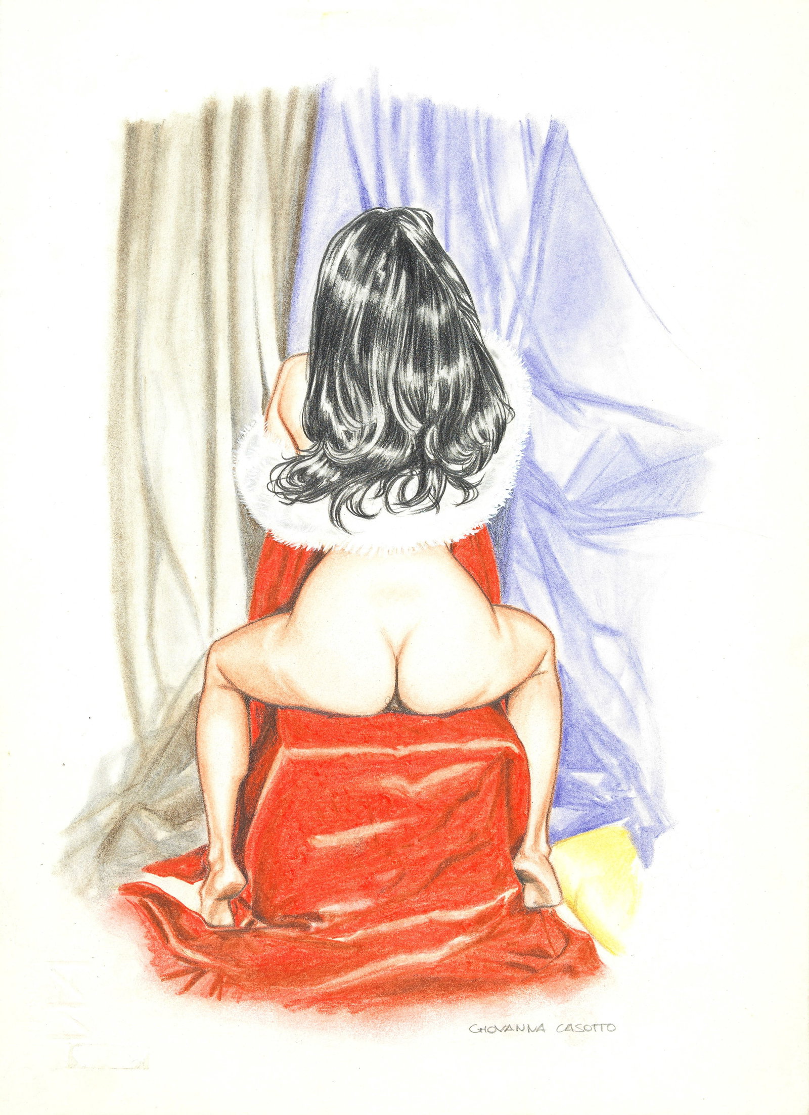 Casotto Giovanna - "Bitch in Heat", 1997: Casotto Giovanna - "Bitch in Heat", 1997 ITA tecnica mista su cartoncino, 23 x 33 cm Illustrazione originale realizzata dalla Casotto edita in quarta di copertina del volume "Bitch in