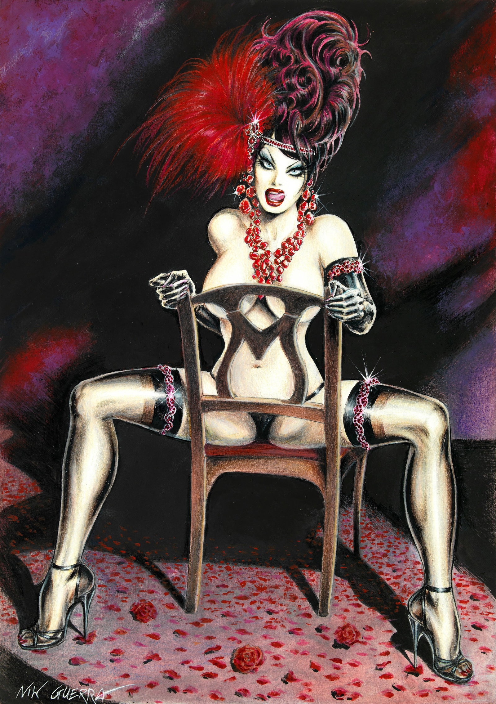 Guerra Nik - "Magenta - Sitting Erotically", 2020: Guerra Nik - "Magenta - Sitting Erotically", 2020 ITA tecnica mista su cartoncino, 30 x 42 cm Illustrazione originale realizzata da Guerra nel 2020. Firmata al fronte e firmata, datata e titol