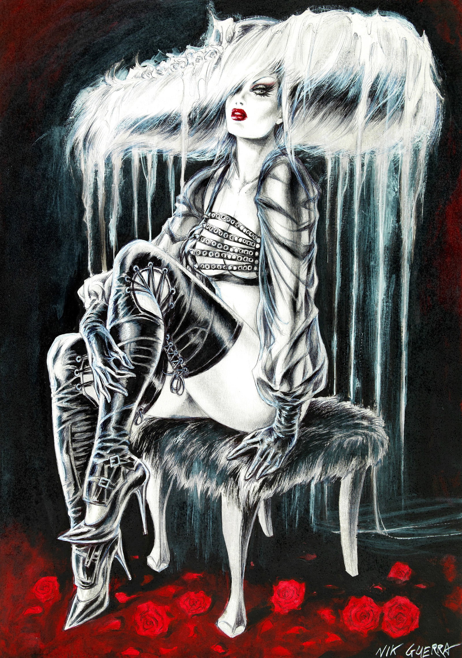 Guerra Nik - "Cocò - Waiting for the Night", 2017: Guerra Nik - "Cocò - Waiting for the Night", 2017 ITA tecnica mista su cartoncino, 30 x 42 cm Illustrazione originale realizzata da Guerra nel 2017. Opera pubblicata nel portfolio "Co