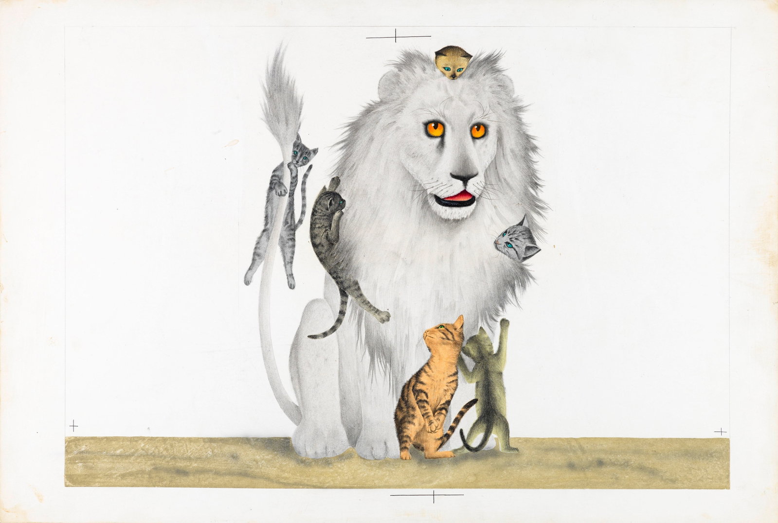 Federico Santin - Ali-Ba-Chat and the 40 Kittens, 1966: tempera on cardboard 54 x 36,5 cm Original illustration made by Santin for the fairy tale "Ali-Ba-Chat and the 40 Kittens" published in 1966.