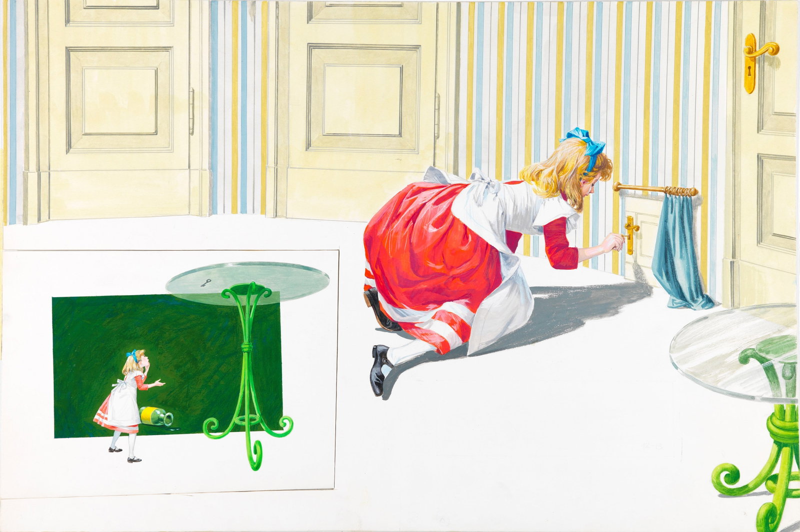 Libico Maraja - Alice in Wonderland, 1968: tempera on cardboard 54 x 36,5 cm Original illustration made by Maraja for the novel "Alice in Wonderland" by Lewis Carroll, published in 1968.