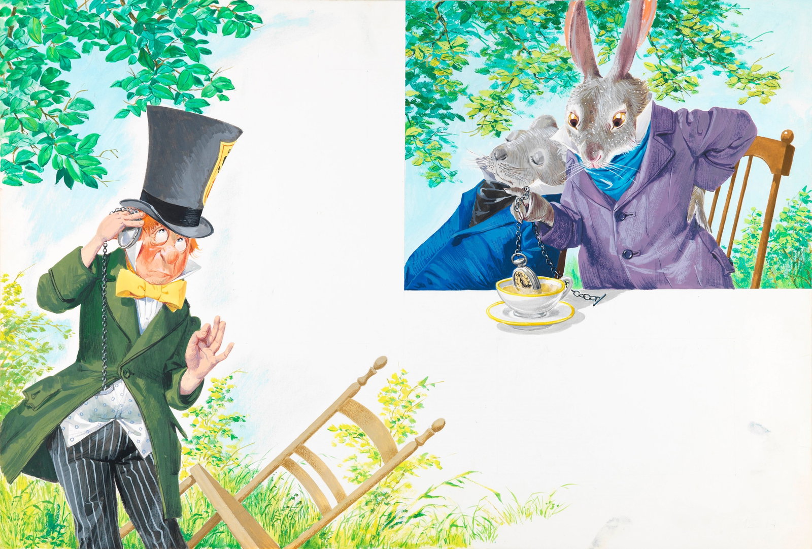 Libico Maraja - Alice in Wonderland, 1968: tempera on cardboard 54 x 36,5 cm Original illustration made by Maraja for the novel "Alice in Wonderland" by Lewis Carroll, published in 1968.