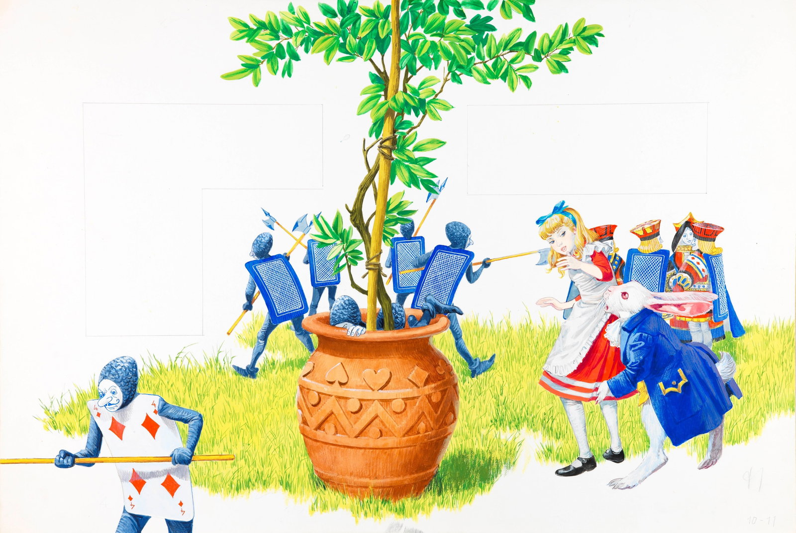 Libico Maraja - Alice in Wonderland, 1968: tempera on cardboard 54 x 36,5 cm Original illustration made by Maraja for the novel "Alice in Wonderland" by Lewis Carroll, published in 1968.