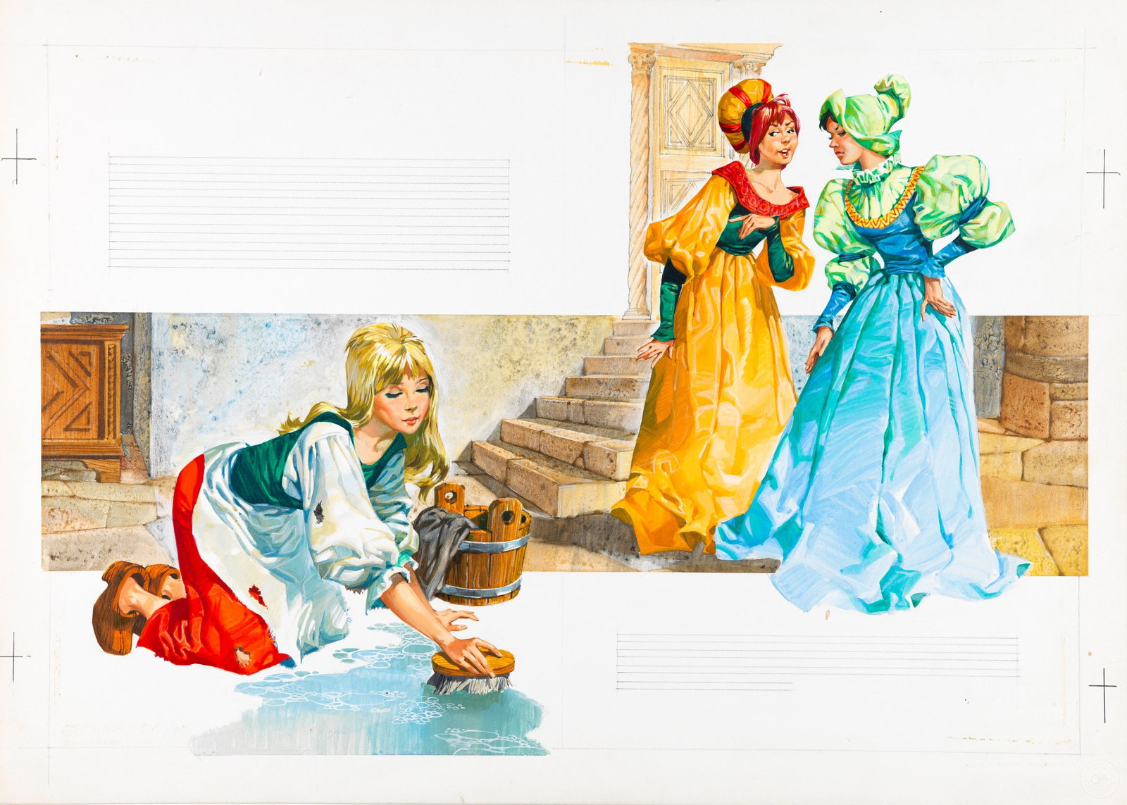 Federico Santin - Cinderella: tempera on cardboard 51 x 36,5 cm Original illustration made by Santin for the fairy tale "Cinderella" published in the 1960s.