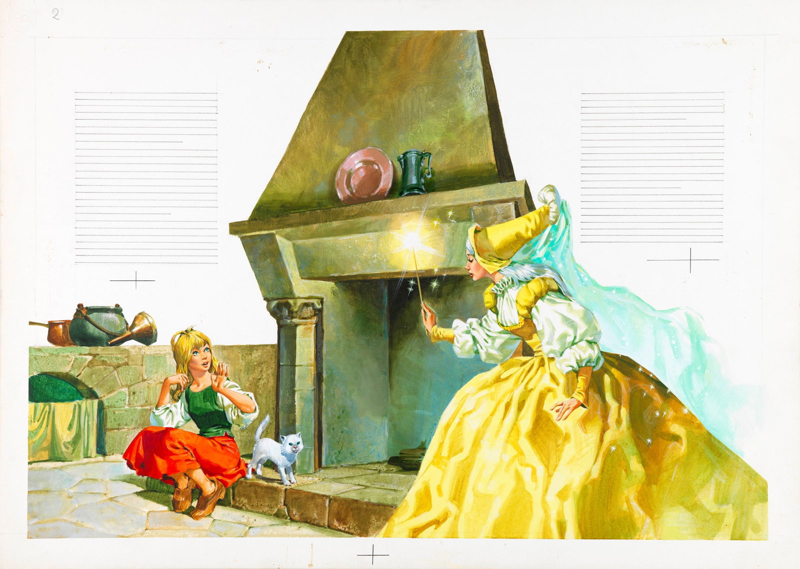 Federico Santin - Cinderella: tempera on cardboard 51 x 36,5 cm Original illustration made by Santin for the fairy tale "Cinderella" published in the 1960s.