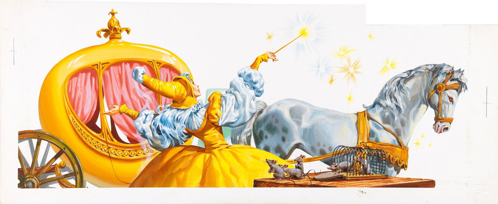 Federico Santin - Cinderella: tempera on shaped cardboard 51 x 22 cm Original illustration made by Santin for the fairy tale "Cinderella" published in the 1960s.