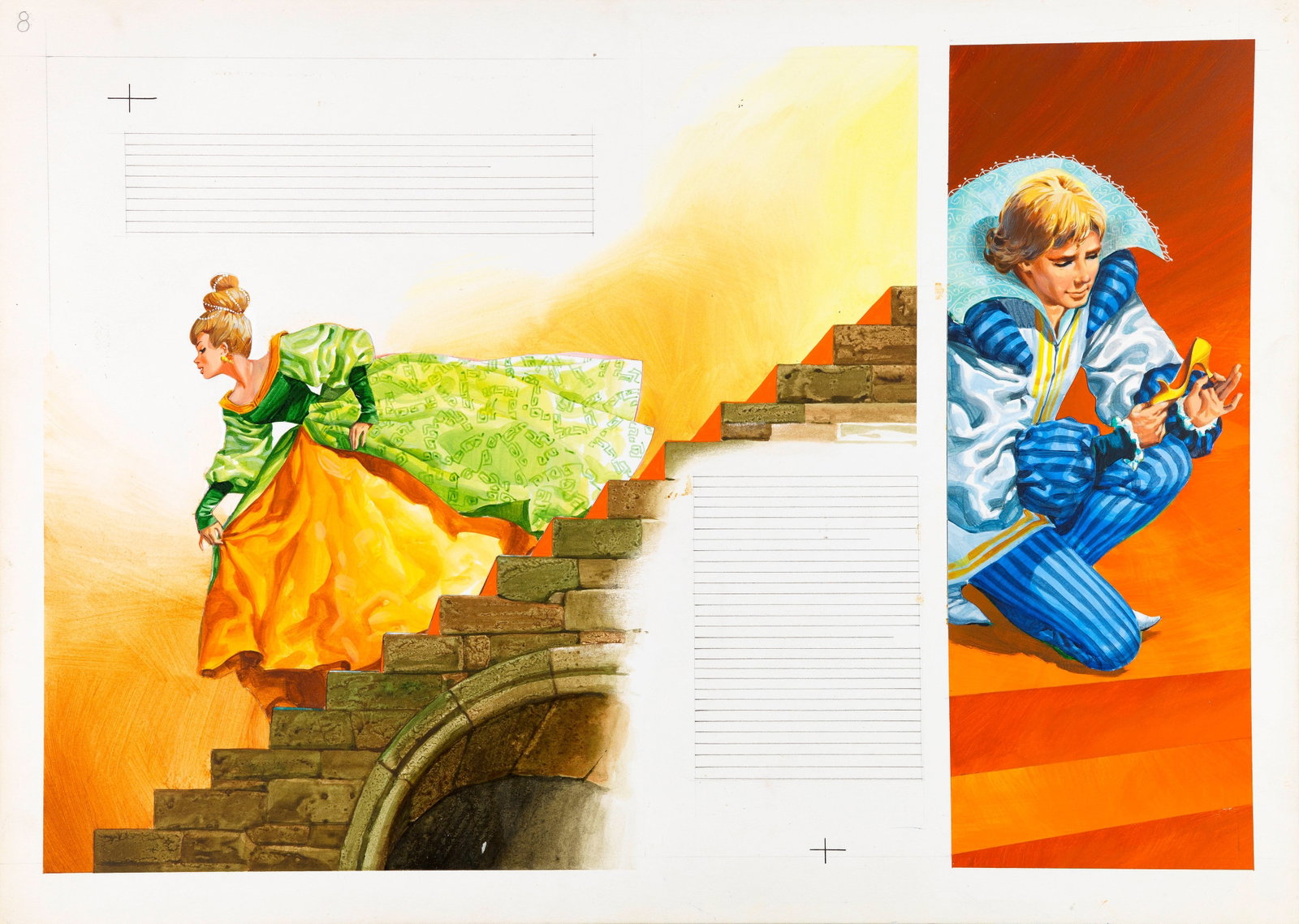 Federico Santin - Cinderella: tempera on cardboard 51 x 36,5 cm Original illustration made by Santin for the fairy tale "Cinderella" published in the 1960s.