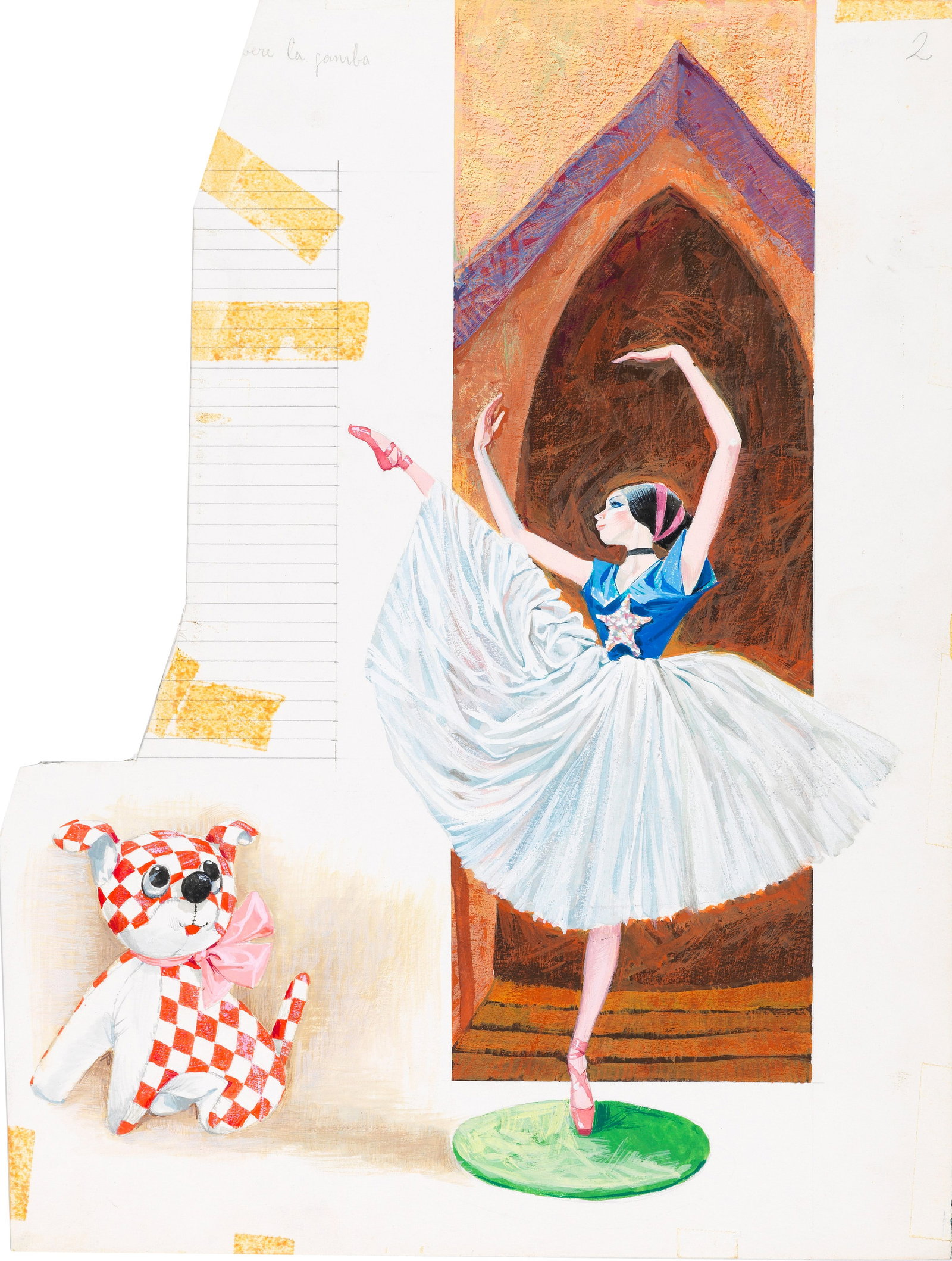 Libico Maraja - The Tin Soldier: tempera on shaped cardboard 24 x 32 cm Original illustration made by Maraja for the fairy tale "The Tin Soldier" published in the 1960s.