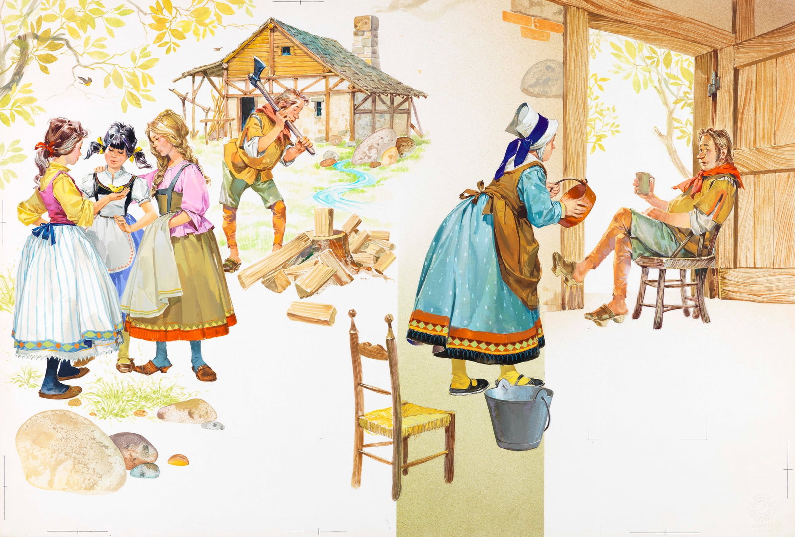 Pikka (Piero Cattaneo) - The house in the forest, 1966: tempera on cardboard 54 x 36,5 cm Original illustration made by Pikka for the fairy tale "The House in the Forest" published in 1966.