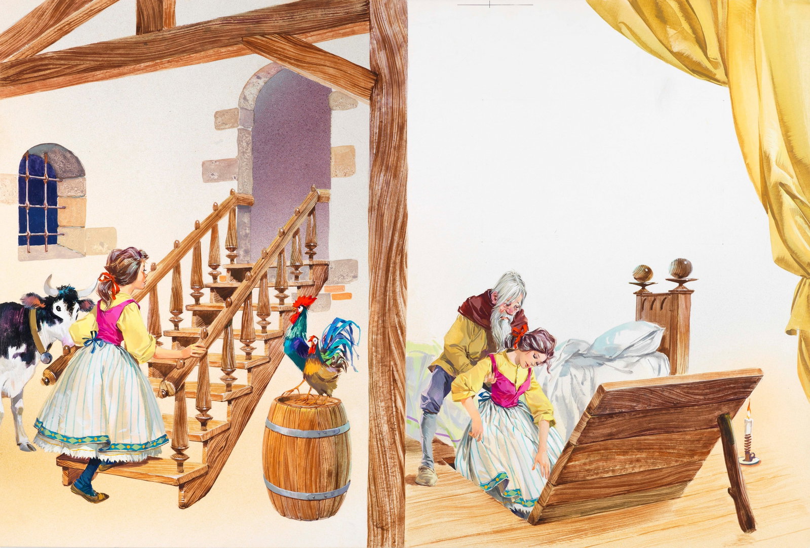 Pikka (Piero Cattaneo) - The house in the forest, 1966: tempera on cardboard 54 x 36,5 cm Original illustration made by Pikka for the fairy tale "The House in the Forest" published in 1966.