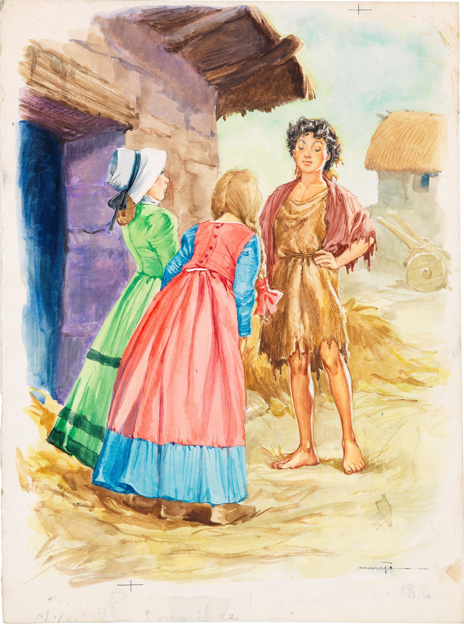 Libico Maraja - The Prince and the Pauper: tempera on cardboard 19 x 25,5 cm Original illustration made by Maraja for Mark Twain's novel "The Prince and the Pauper," published in the 1960s. Signed.