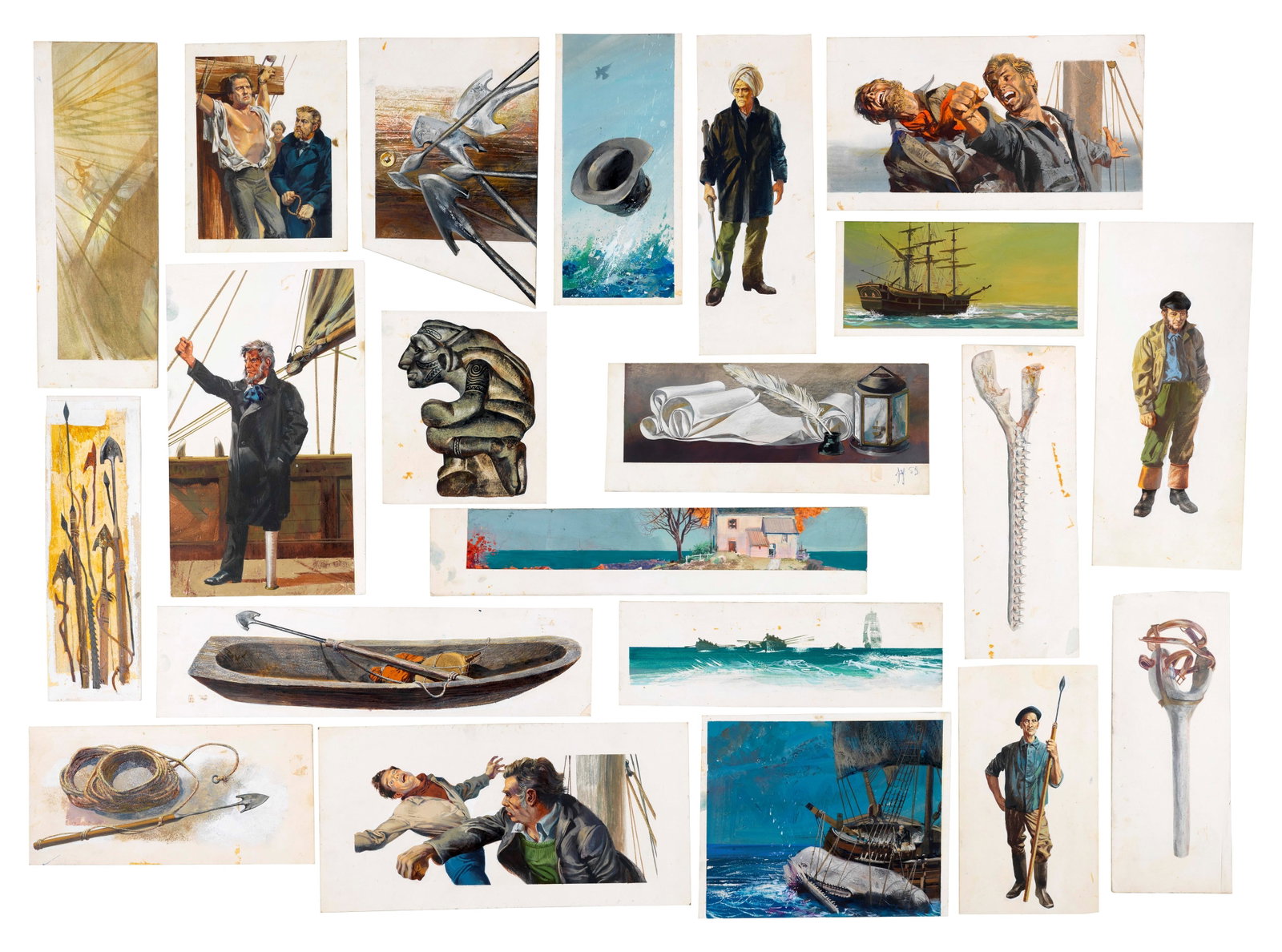 Riga, Diego e Dale (Giorgio De Gaspari) - Moby Dick, 1965: tempera on cardboard various sizes Lot consisting of 21 original illustrations made by De Gaspari for Herman Melville's novel "Moby Dick" published in 1965.