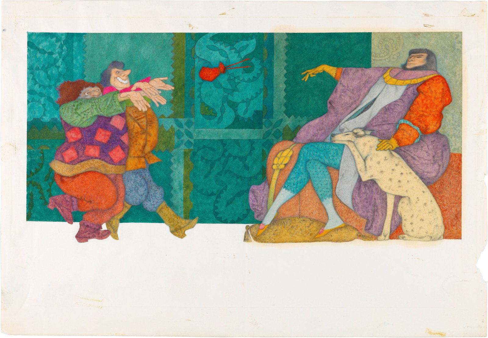 Ugo Fontana - The Grand Duke's new clothes, 1982: pastels, watercolor and tempera on thin cardboard 46 x 33 cm Original illustration made by Fontana for the fairy tale "The Grand Duke's New Clothes" published in 1982. Slight creases.