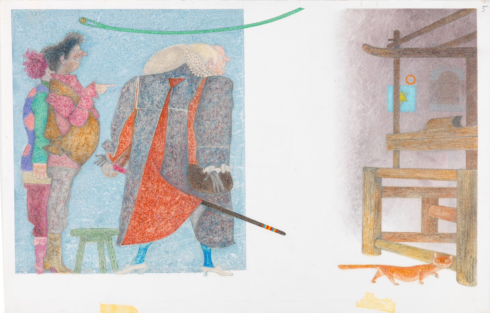 Ugo Fontana - The Grand Duke's new clothes, 1982: pastels, watercolor and tempera on thin cardboard 44,5 x 29 cm Original illustration made by Fontana for the fairy tale "The Grand Duke's New Clothes," published in 1982.